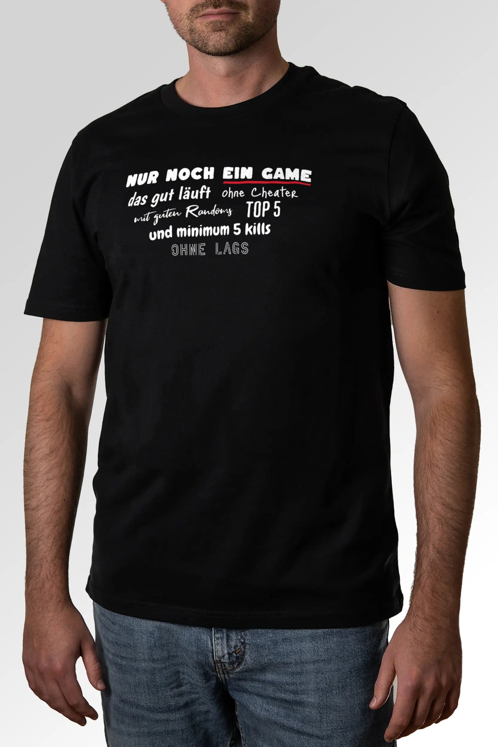 Vorschau des Organic Unisex T-Shirts von Maondo mit dem Design Nur noch ein Game in der Farbe Black