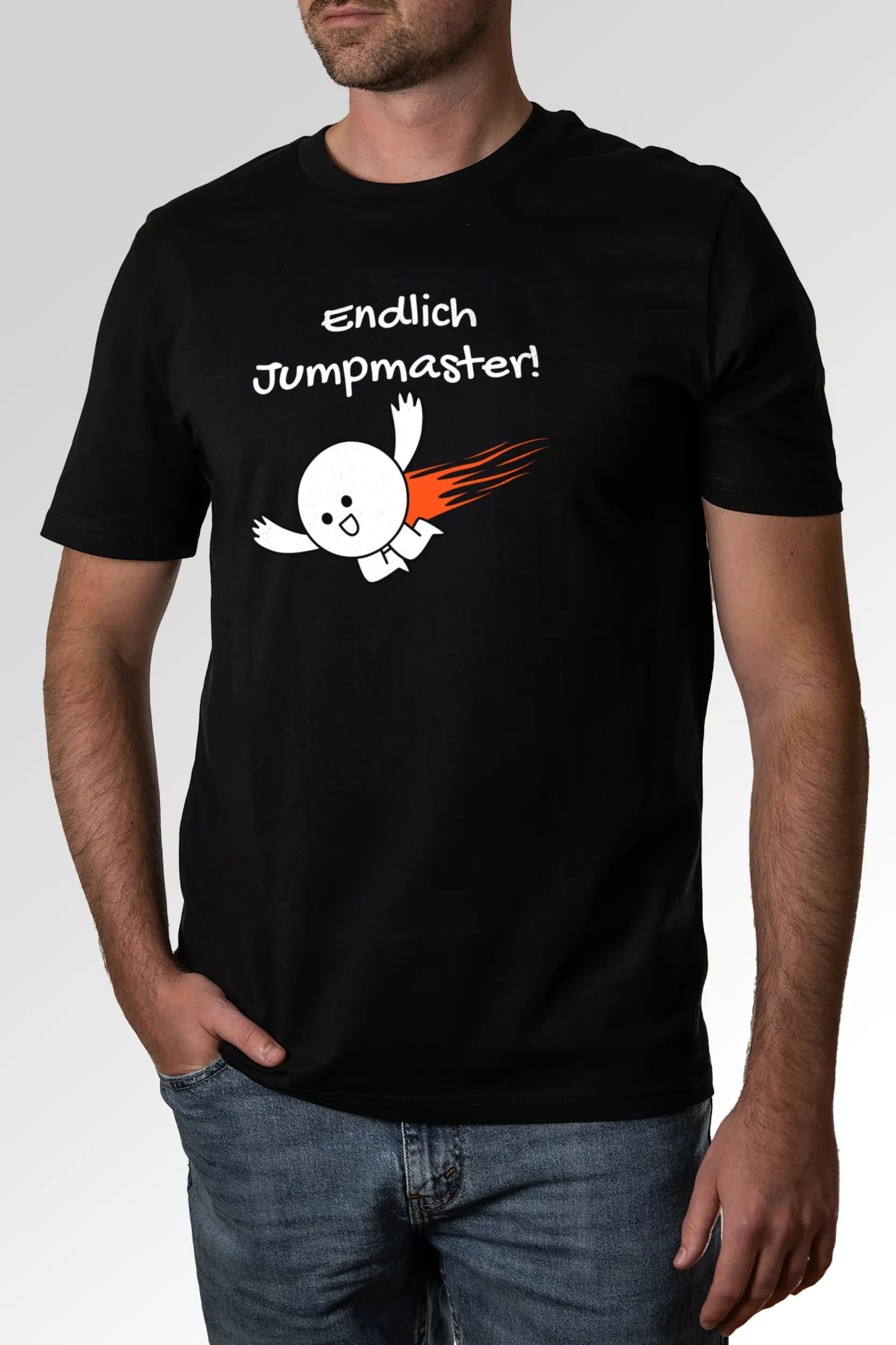 Vorschau des Organic Unisex T-Shirts von Maondo mit dem Design Endlich Jumpmaster in der Farbe Black