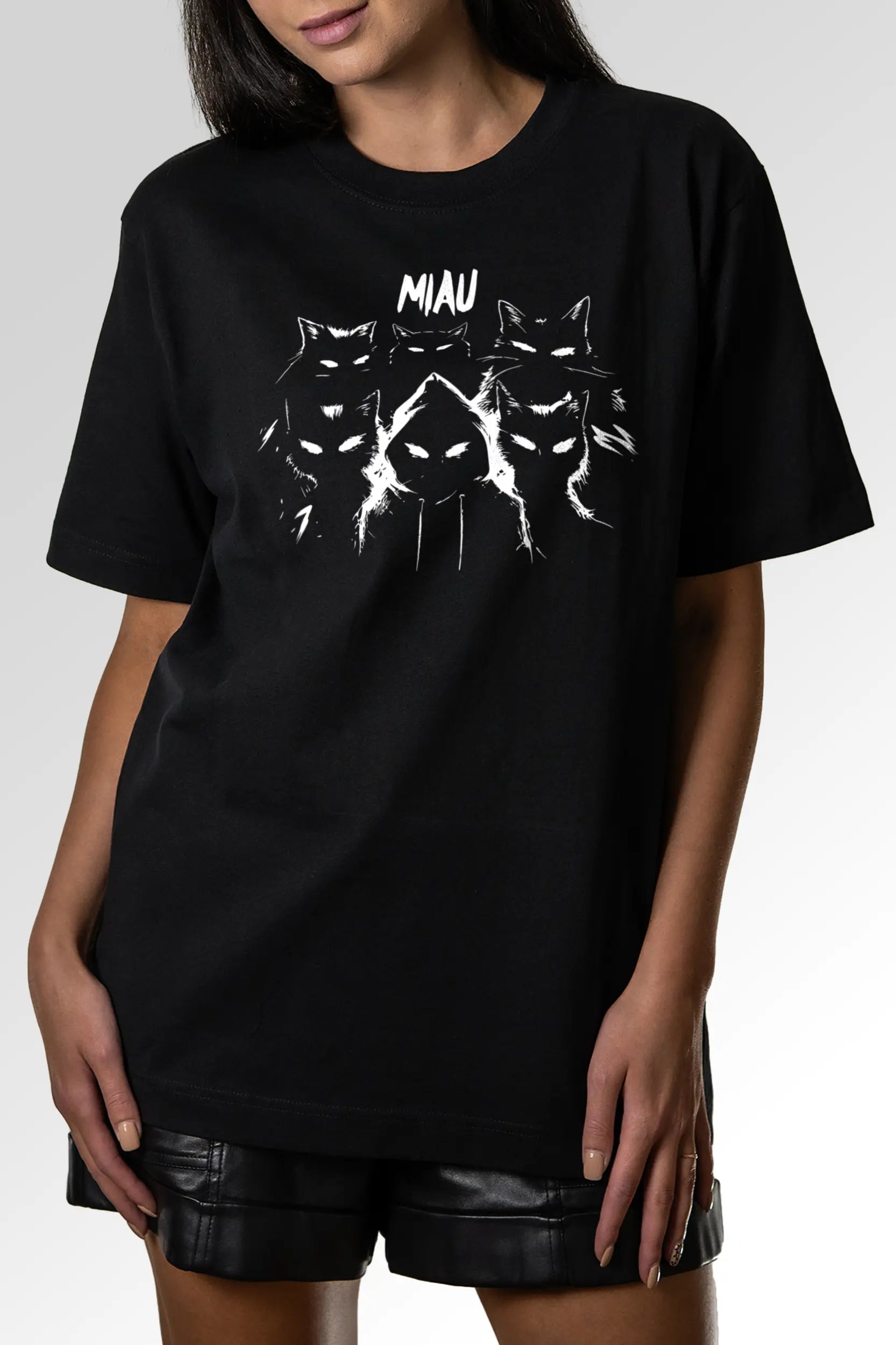 Vorschau des Organic Unisex T-Shirts von Maondo mit dem Design Miau Gang in der Farbe Black
