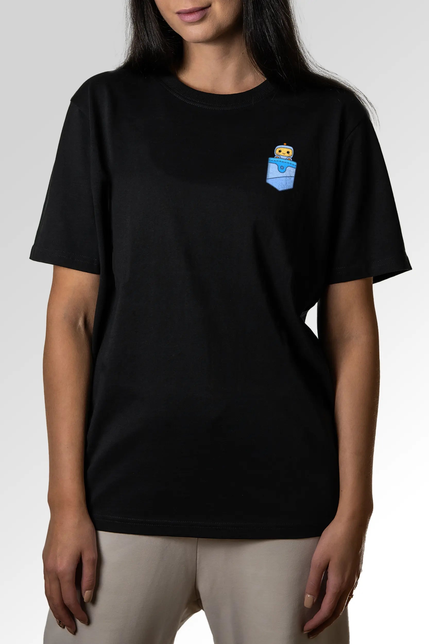 Vorschau des Organic Unisex T-Shirts von Maondo mit dem Design Taschenbot in der Farbe Black