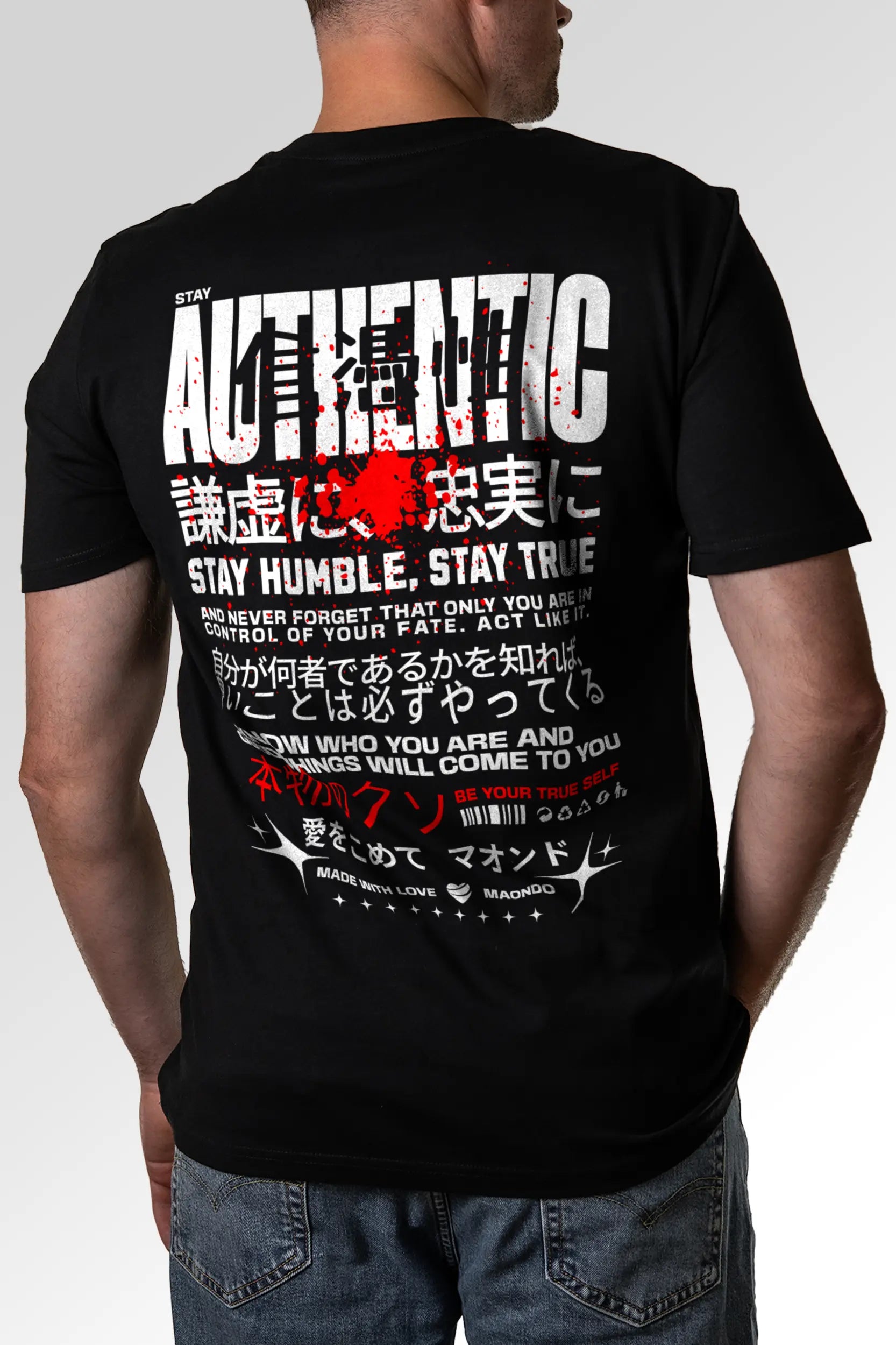 Vorschau des Organic Unisex T-Shirts von Maondo mit dem Design Authentic Shit in der Farbe Black