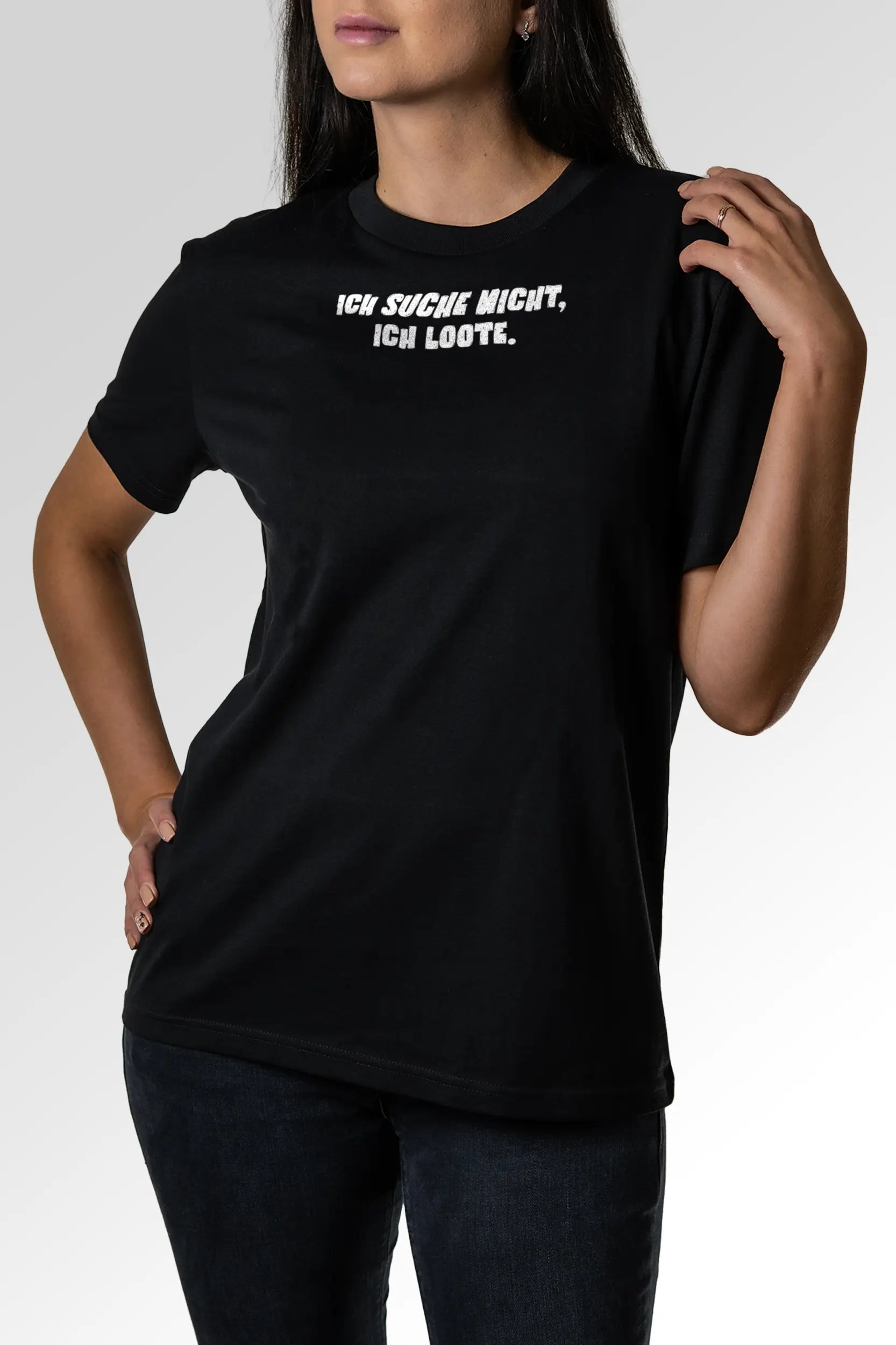 Vorschau des Organic Unisex T-Shirts von Maondo mit dem Design Ich suche nicht in der Farbe Black