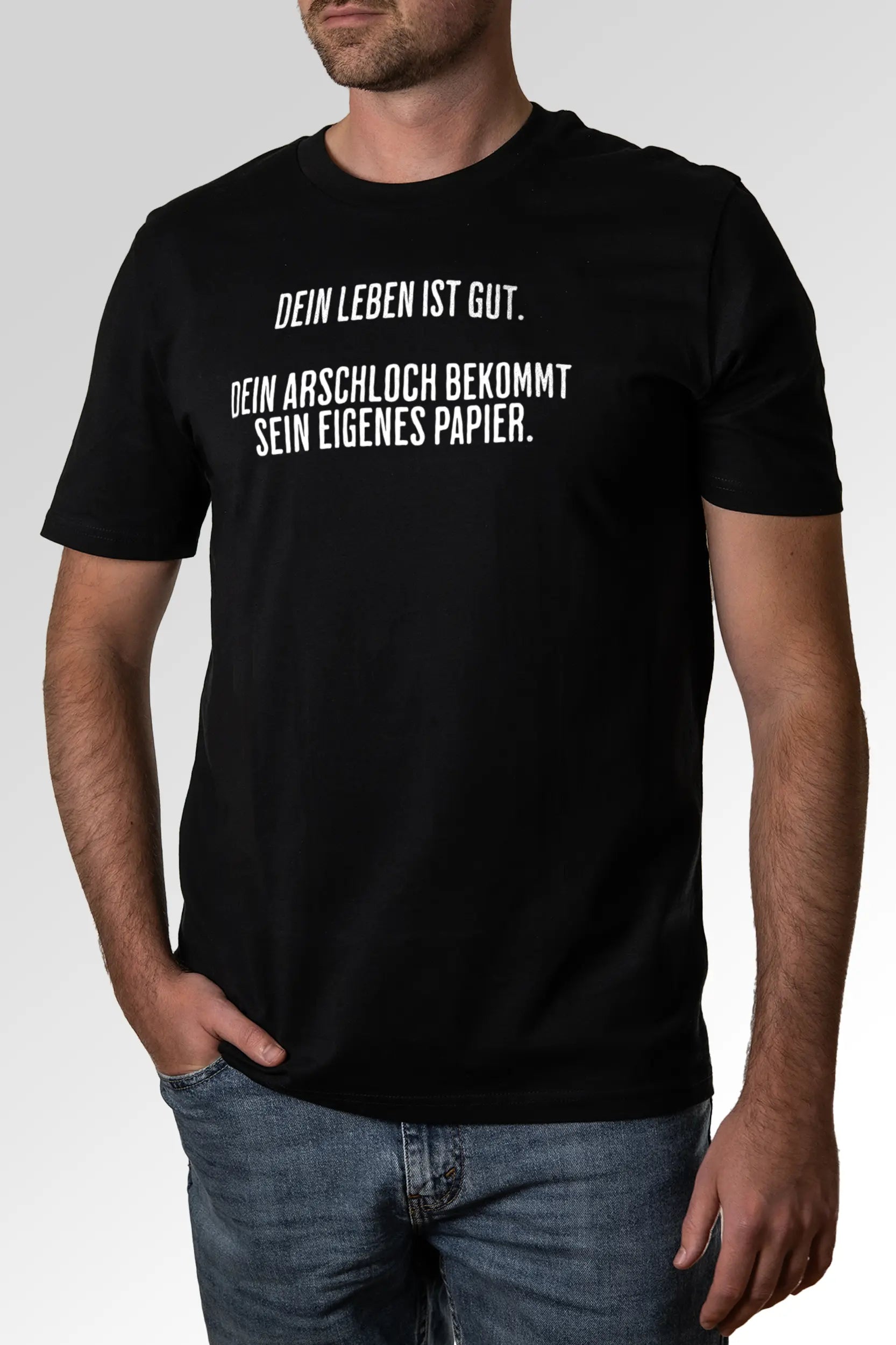 Vorschau des Organic Unisex T-Shirts von Maondo mit dem Design Gutes Leben in der Farbe Black