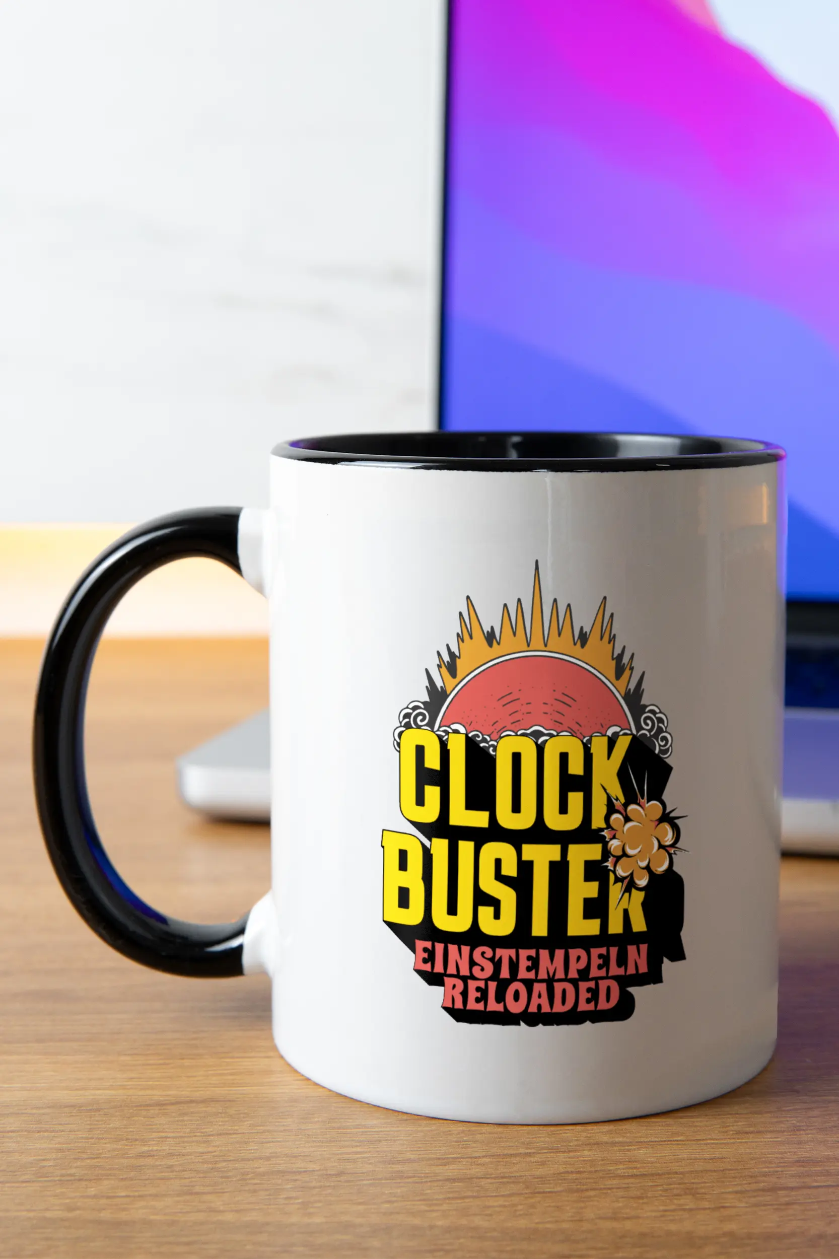 Titelbild der Keramik Tasse von Maondo mit dem Design Clockbuster in der Farbe Schwarz-Weiß