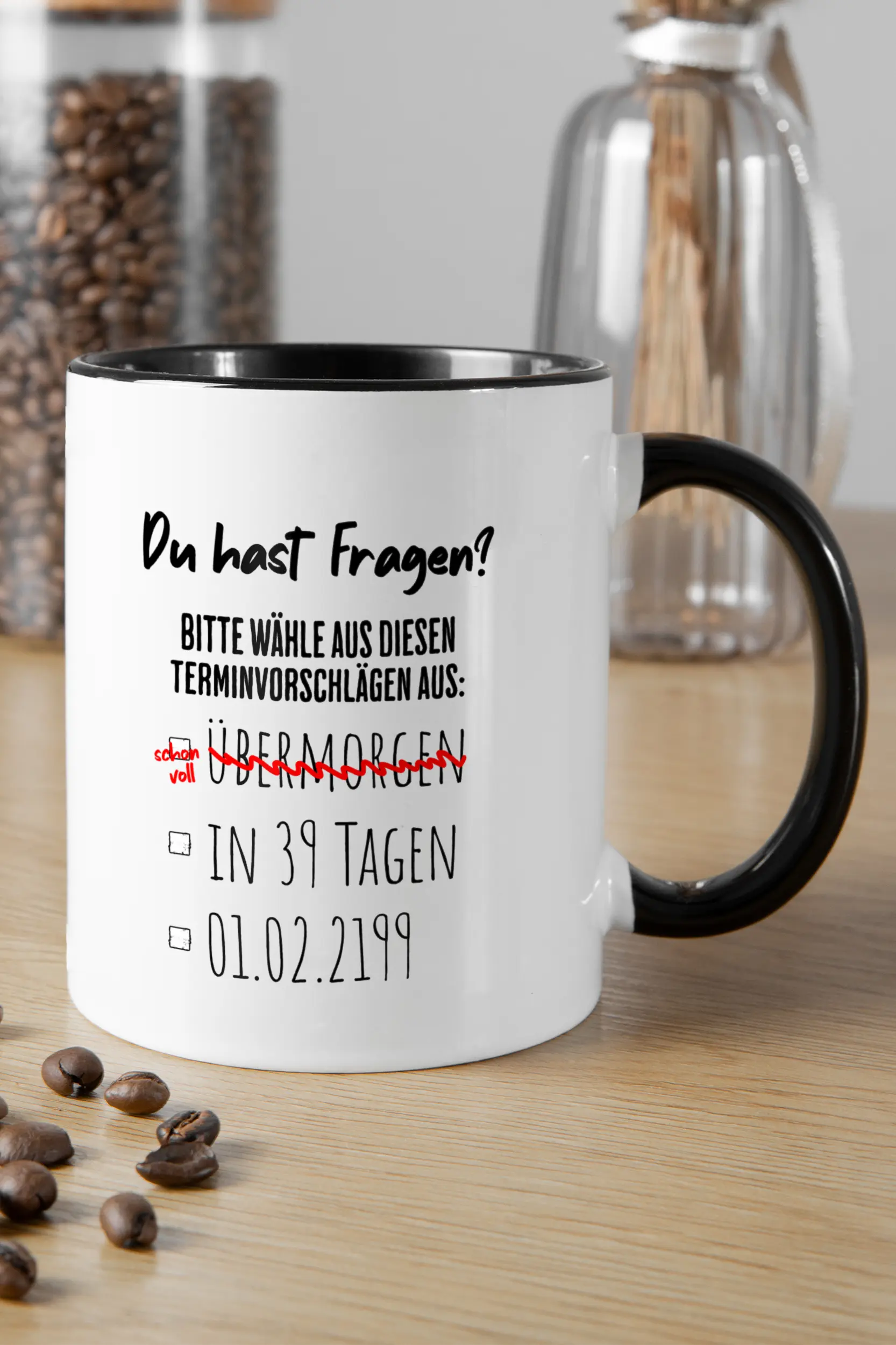 Titelbild der Keramik Tasse von Maondo mit dem Design Heute nicht in der Farbe Schwarz-Weiß