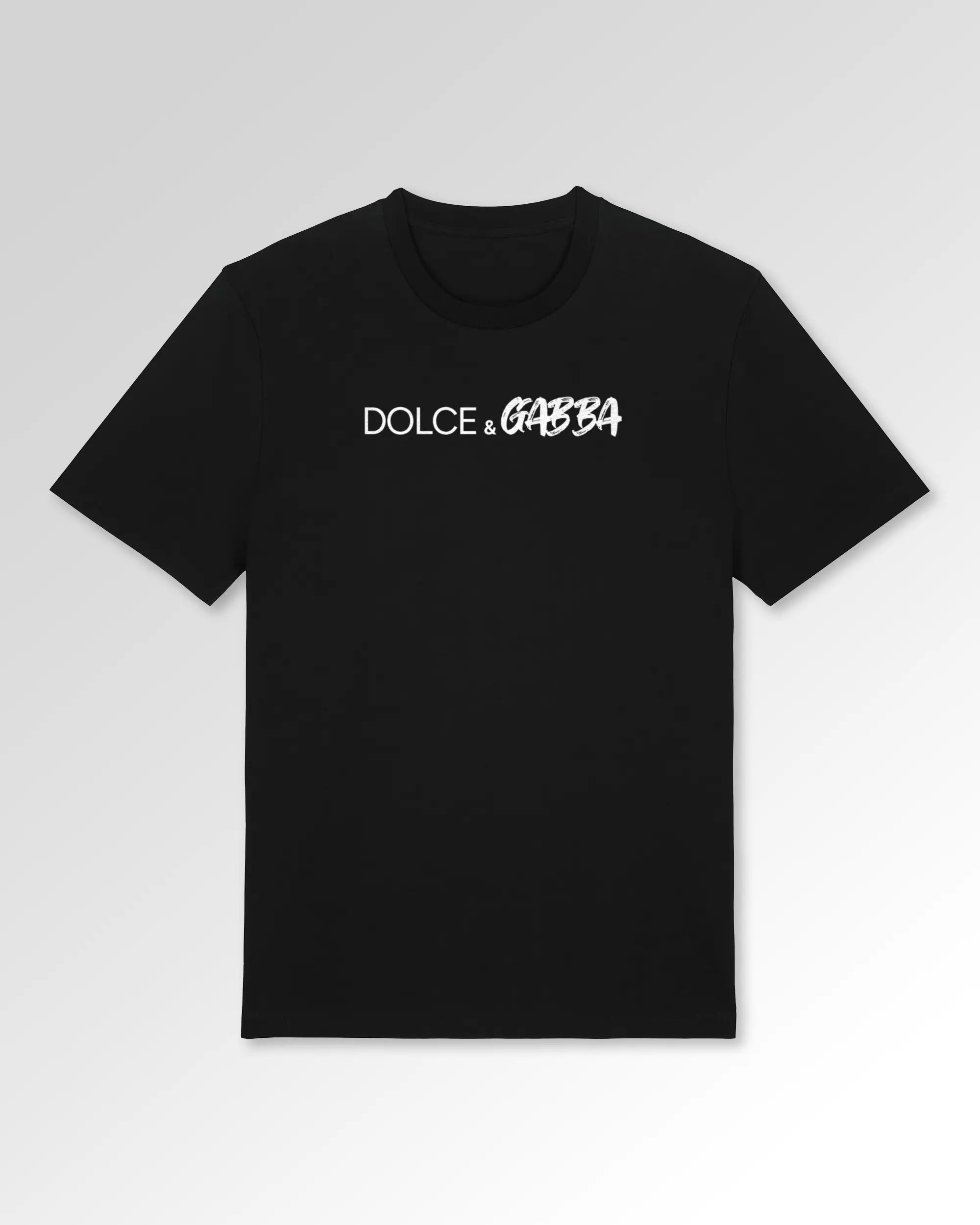 Packshot der Druckseite des Organic Unisex T-Shirts von Maondo im Casual Fit mit dem Design Dolce & Gabba in der Farbe Black