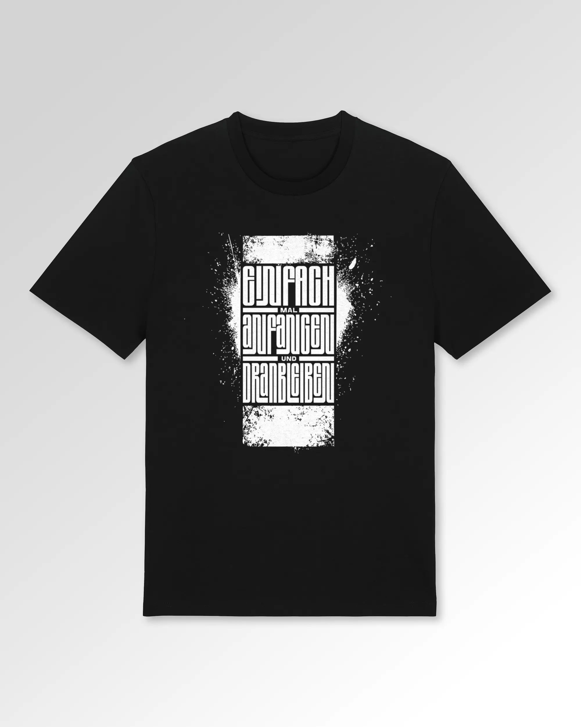 Packshot der Druckseite des Organic Unisex T-Shirts von Maondo im Casual Fit mit dem Design Einfach Anfangen in der Farbe Black