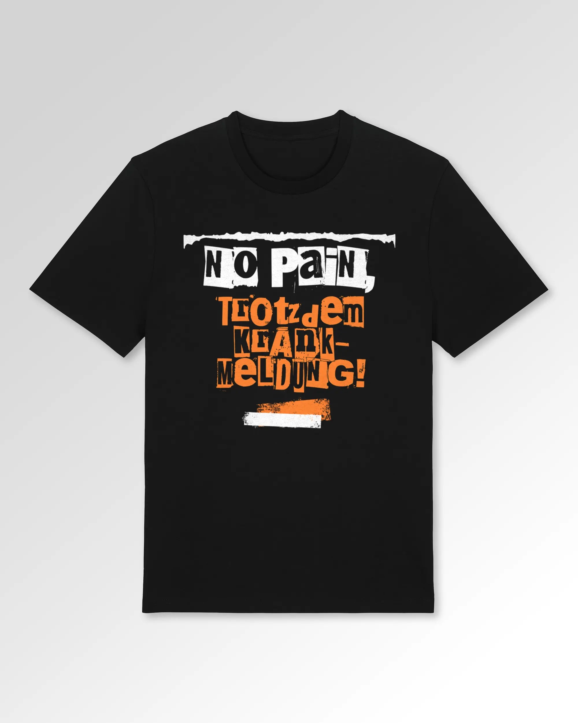 Packshot der Druckseite des Organic Unisex T-Shirts von Maondo im Casual Fit mit dem Design Krankmeldung in der Farbe Black