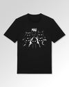 Packshot der Druckseite des Organic Unisex T-Shirts von Maondo im Casual Fit mit dem Design Miau Gang in der Farbe Black