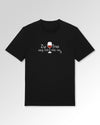 Packshot der Druckseite des Organic Unisex T-Shirts von Maondo im Casual Fit mit dem Design Vino nie no in der Farbe Black