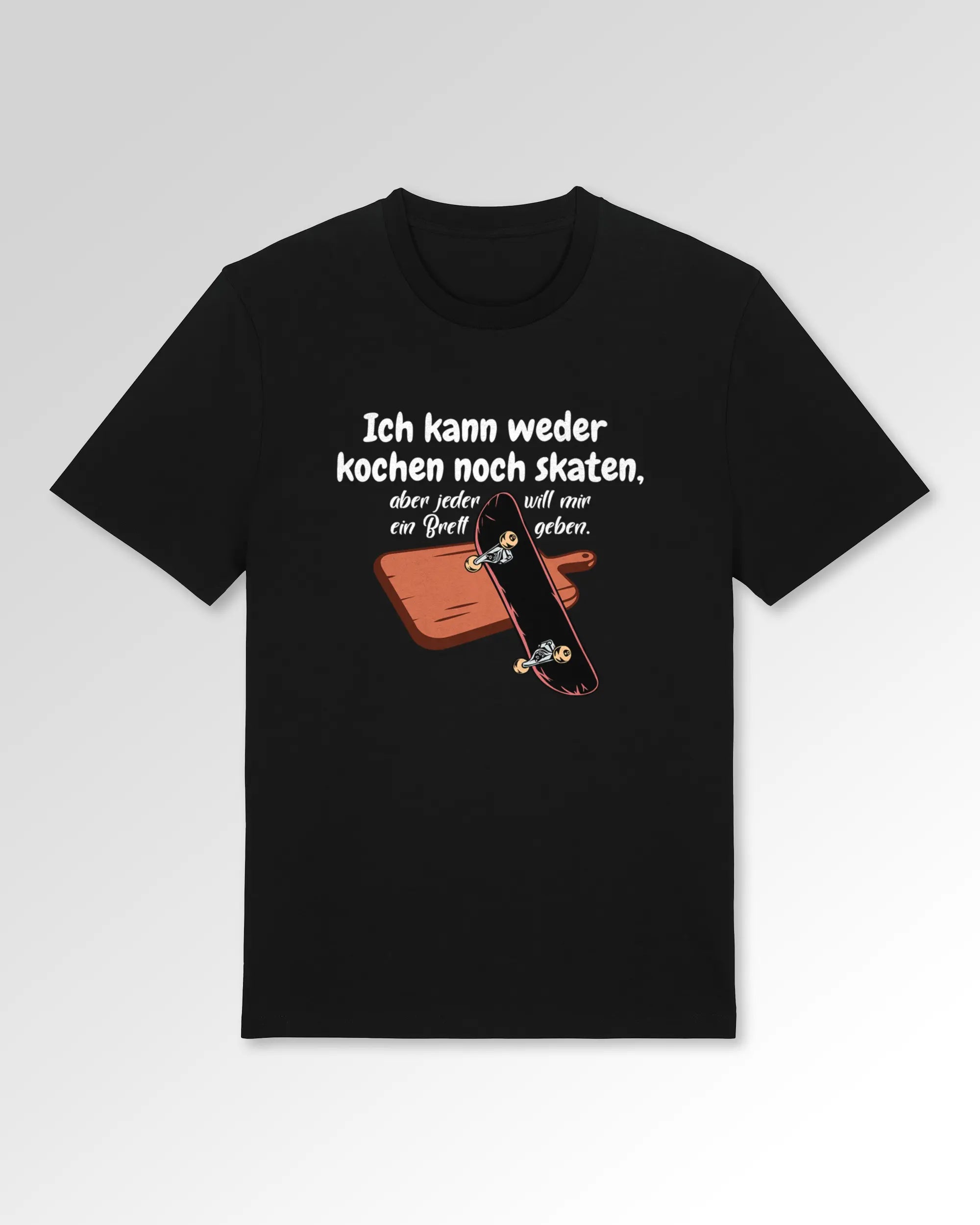 Packshot der Druckseite des Organic Unisex T-Shirts von Maondo im Casual Fit mit dem Design Ein Brett geben in der Farbe Black