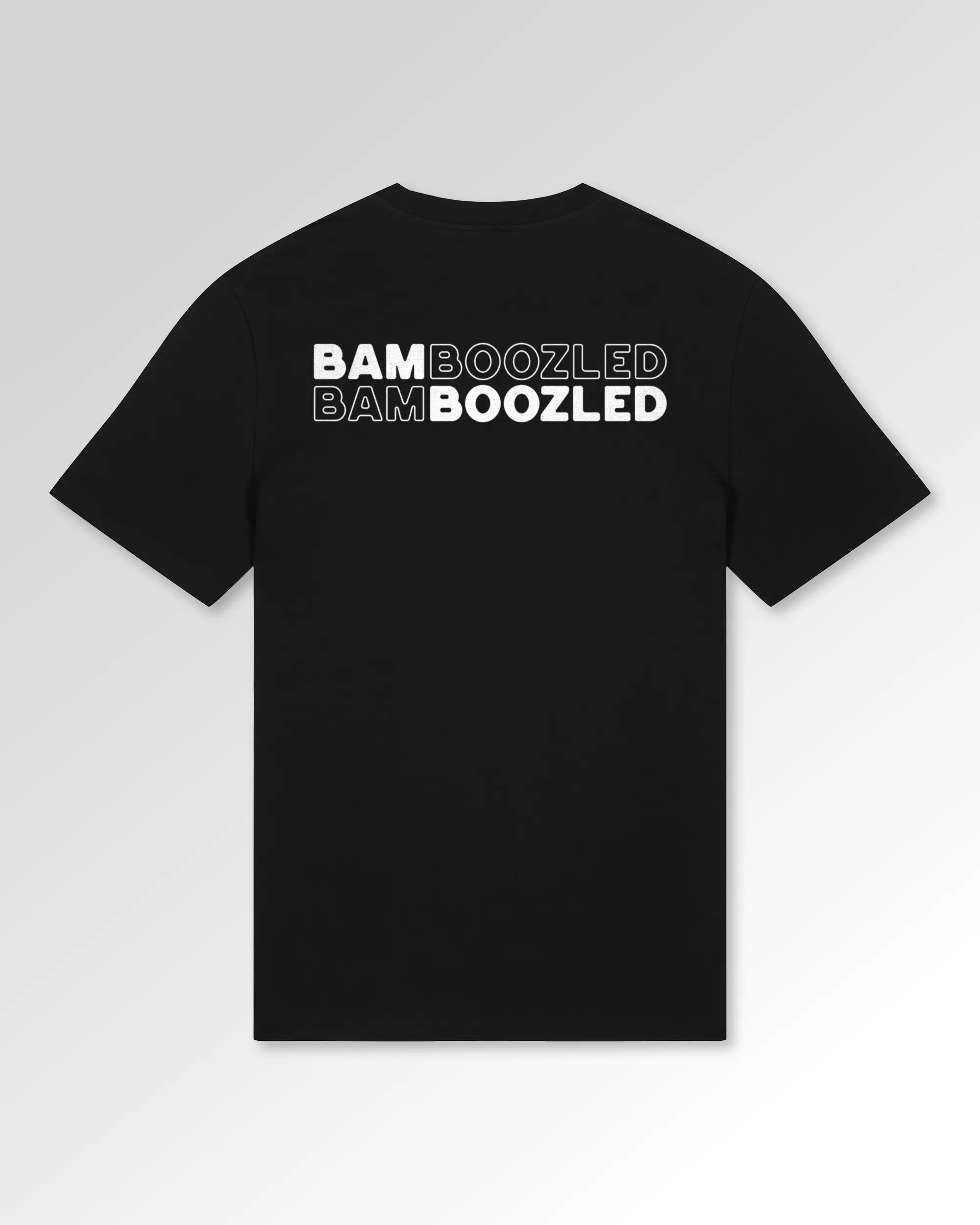 Packshot der Druckseite des Organic Unisex T-Shirts von Maondo im Casual Fit mit dem Design Double Bamboozled in der Farbe Black