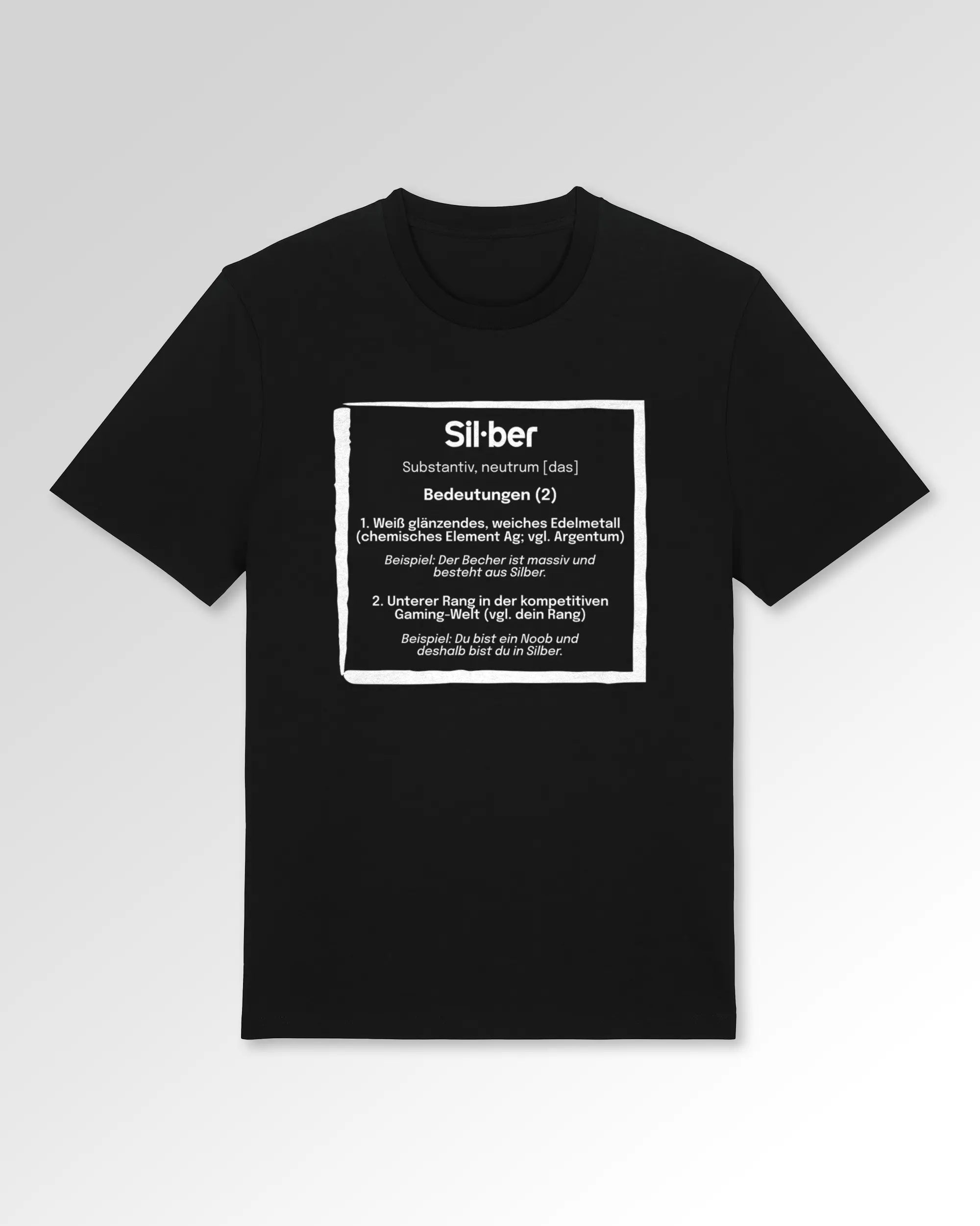 Packshot der Druckseite des Organic Unisex T-Shirts von Maondo im Casual Fit mit dem Design Silber for life in der Farbe Black