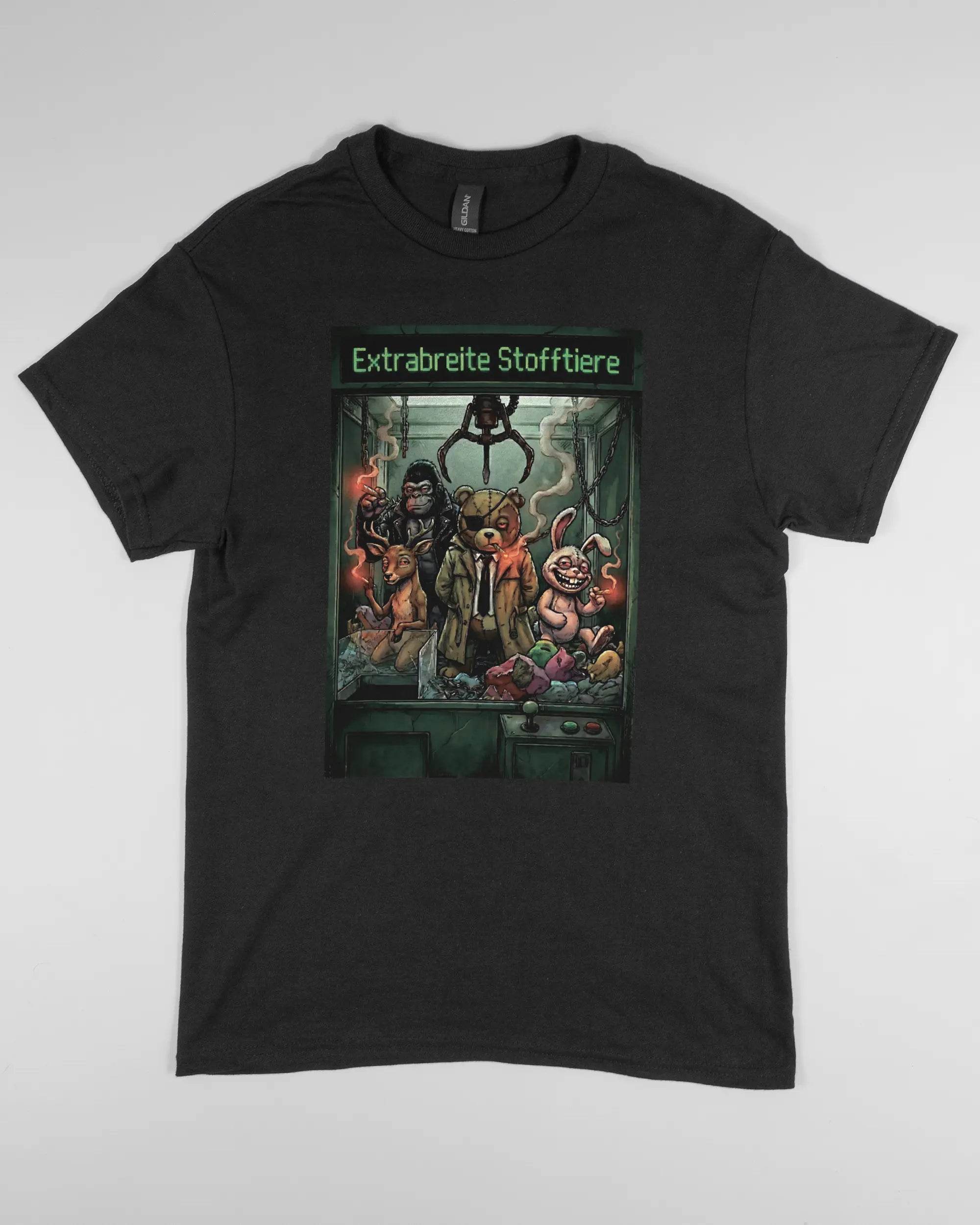 Vorderseite des Basic Unisex T-Shirt Regular von Maondo mit dem Design Extrabreit in der Farbe Black und in der Größe S flach auf den Boden gelegt