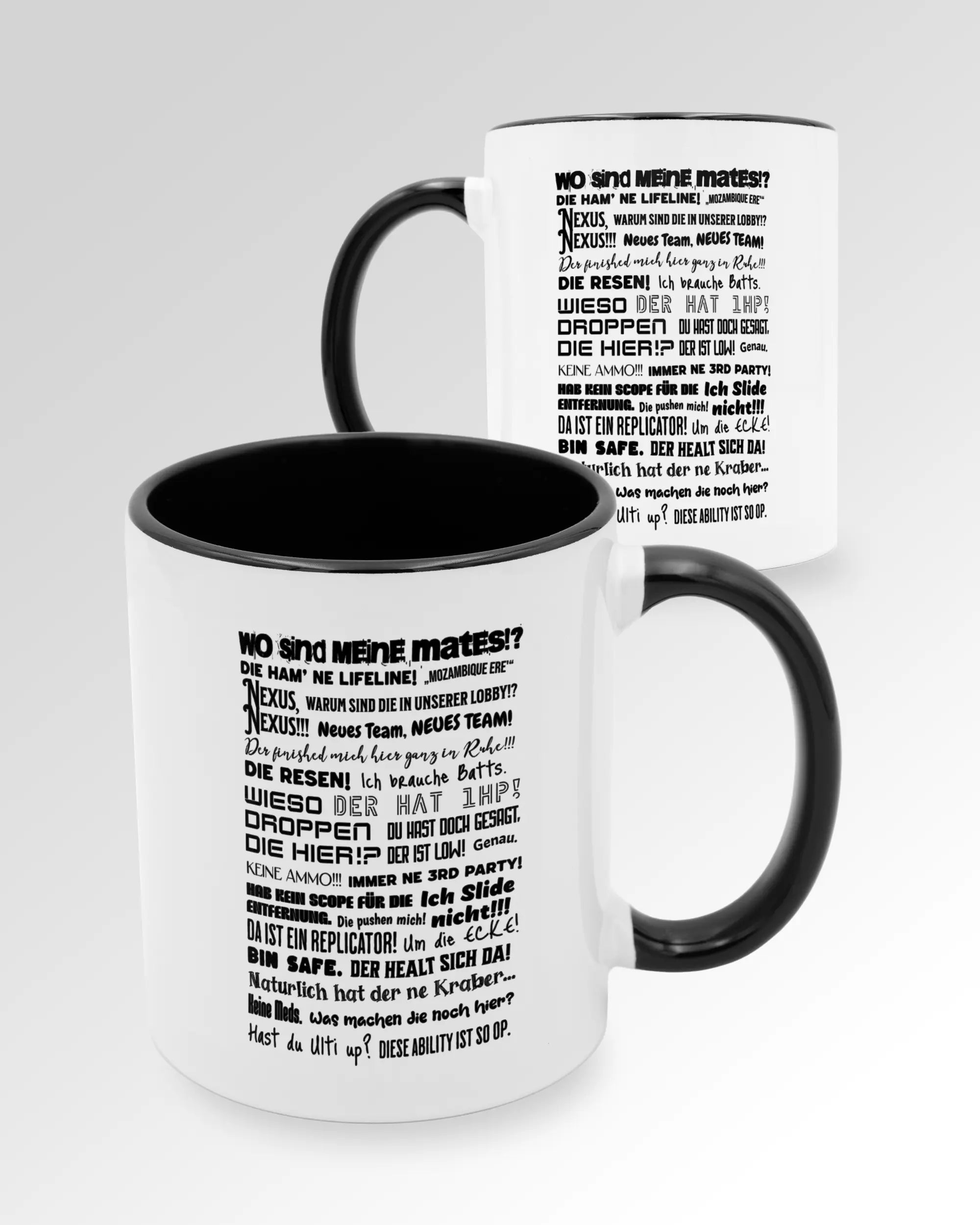 Variantenbild der beidseitig bedruckten Keramik Tasse von Maondo mit dem Design Apex Storytime in der Farbe Schwarz-Weiß