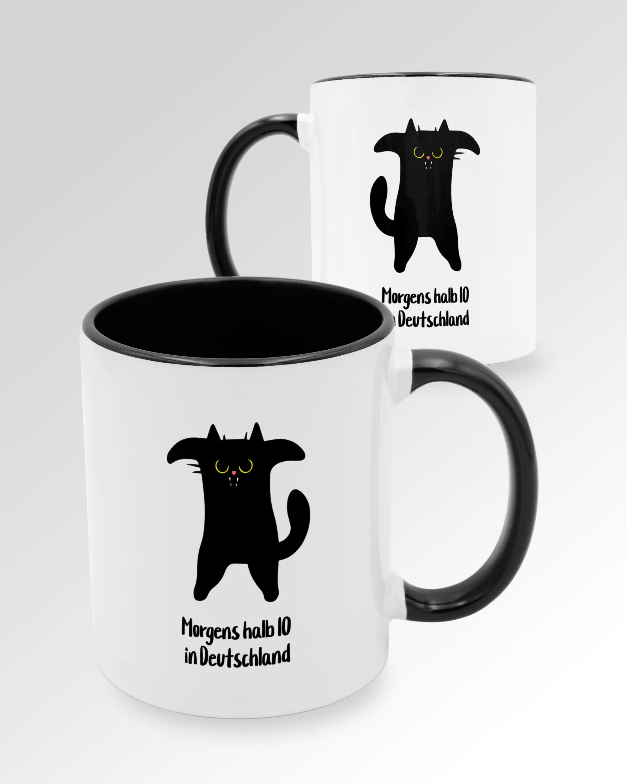 Variantenbild der beidseitig bedruckten Keramik Tasse von Maondo mit dem Design Guten Morgen in der Farbe Schwarz-Weiß