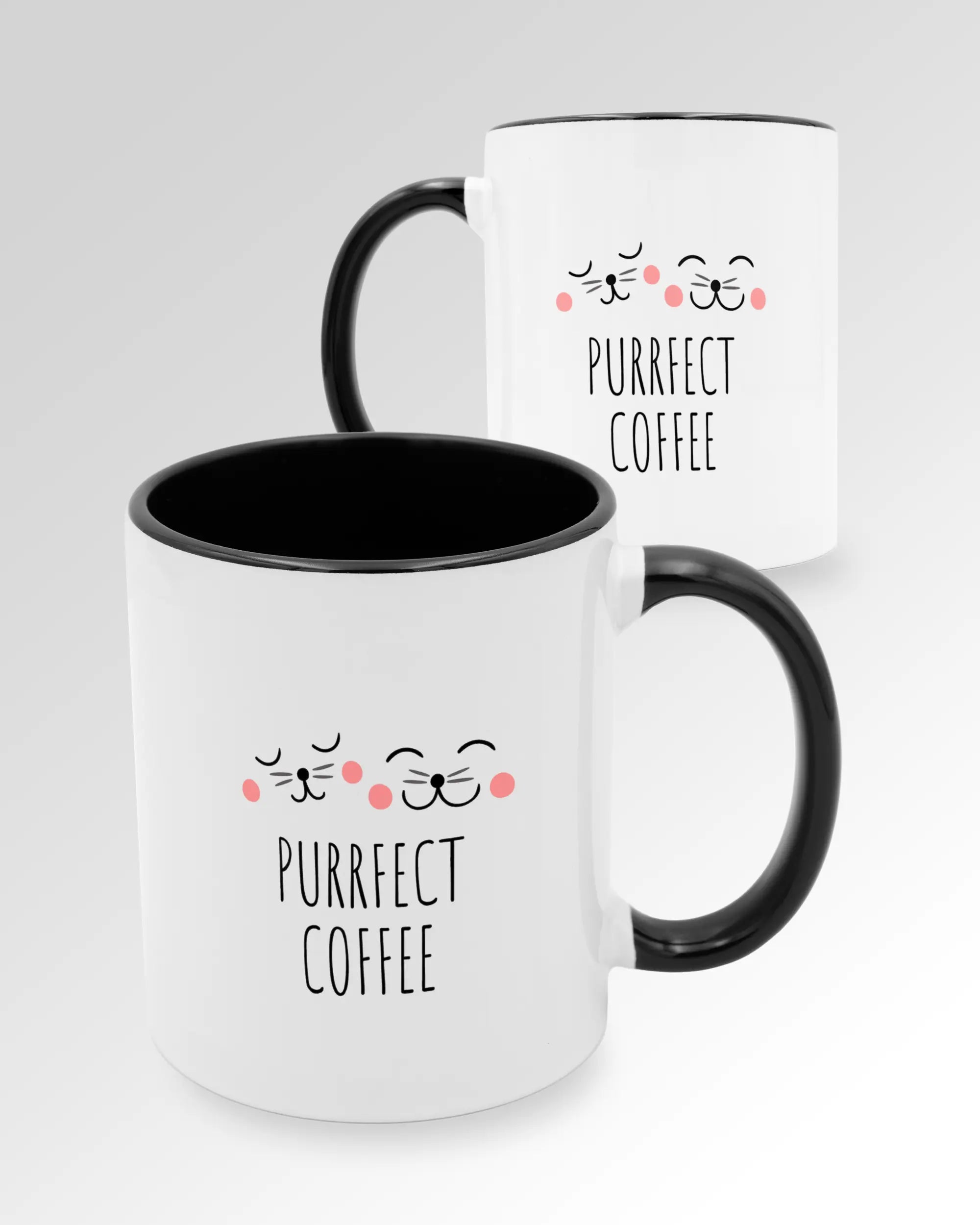 Variantenbild der beidseitig bedruckten Keramik Tasse von Maondo mit dem Design Purrfect Coffee in der Farbe Schwarz-Weiß