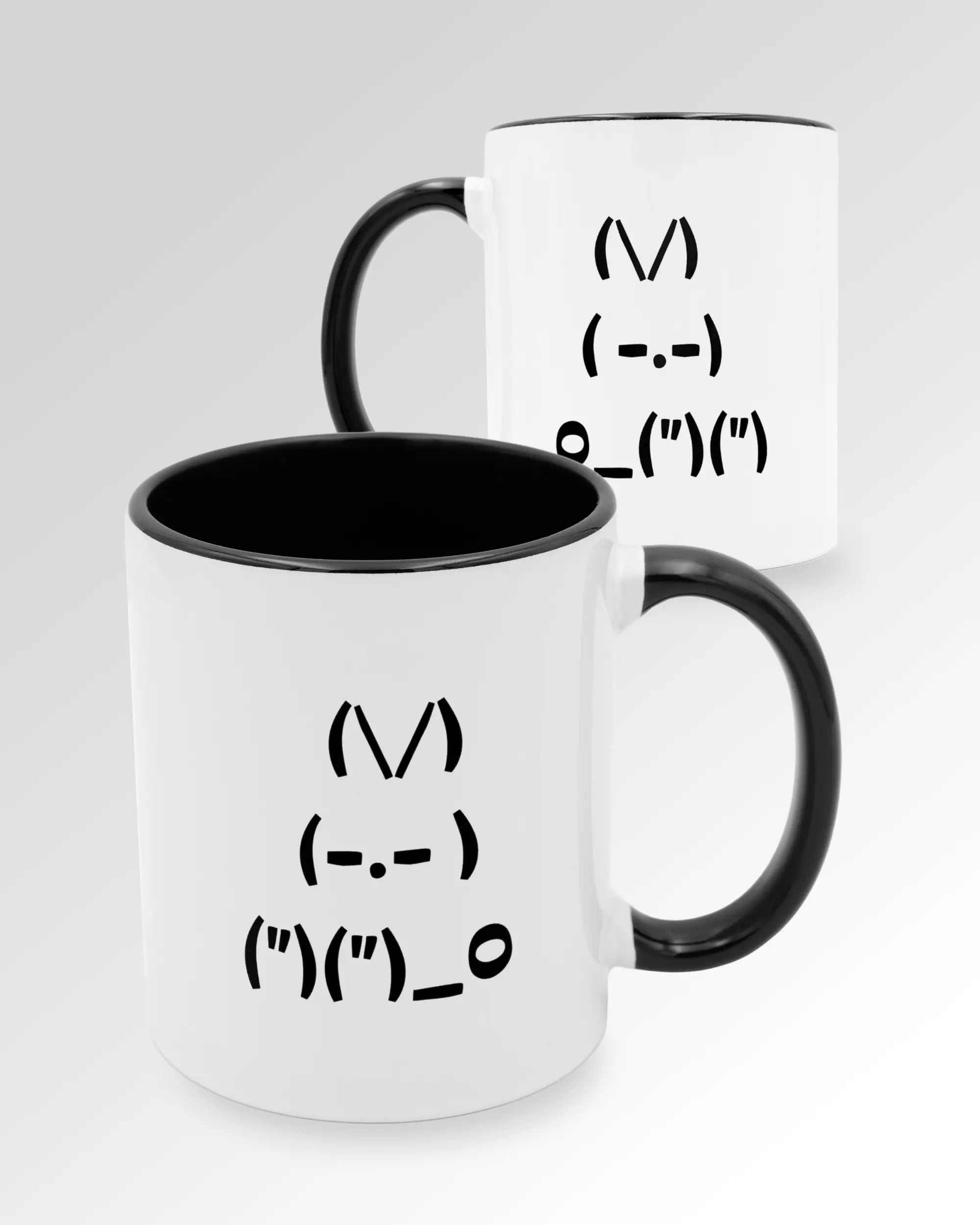 Variantenbild der beidseitig bedruckten Keramik Tasse von Maondo mit dem Design Nicer Hase in der Farbe Schwarz-Weiß