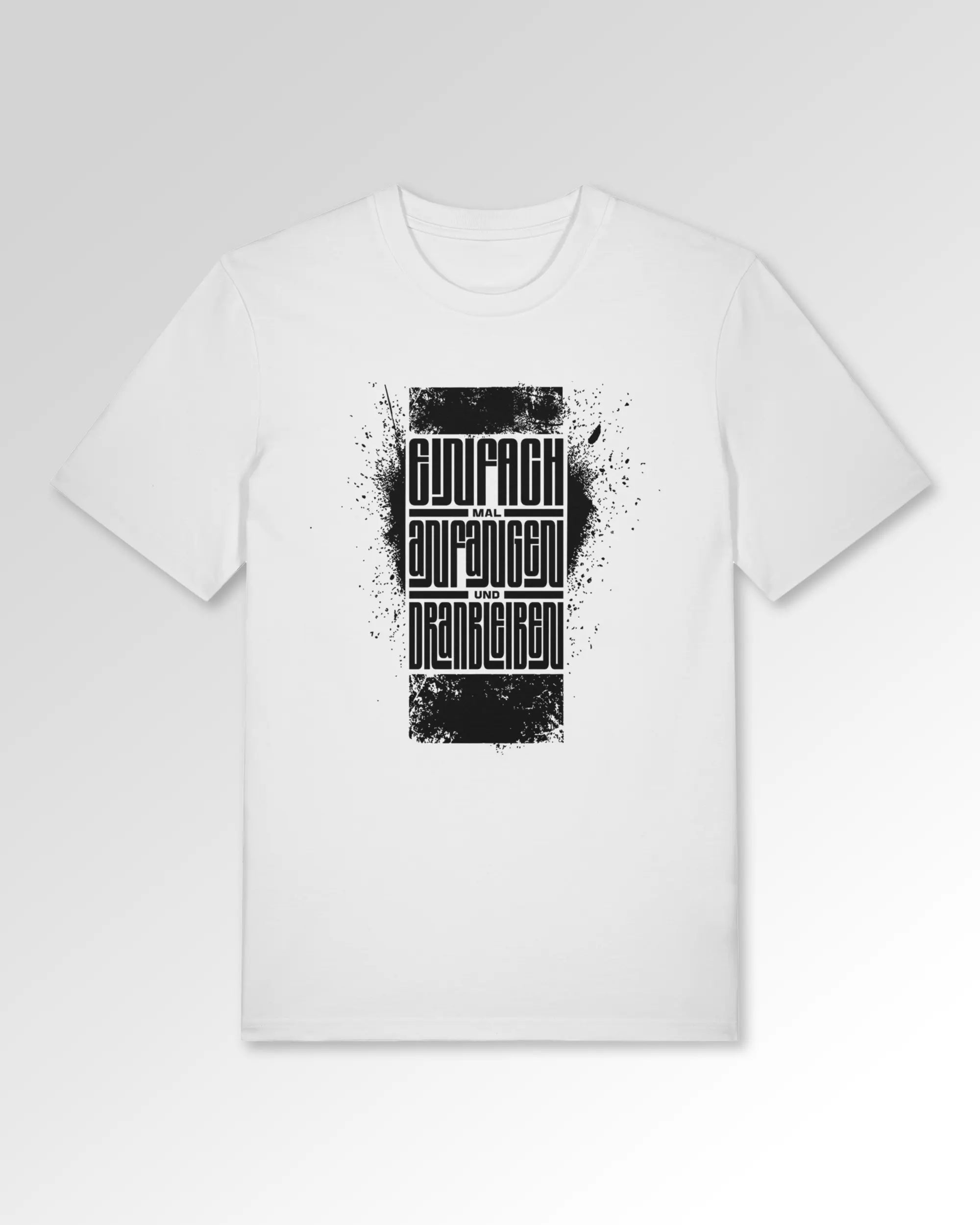 Packshot der Druckseite des Organic Unisex T-Shirts von Maondo im Casual Fit mit dem Design Einfach Anfangen in der Farbe White