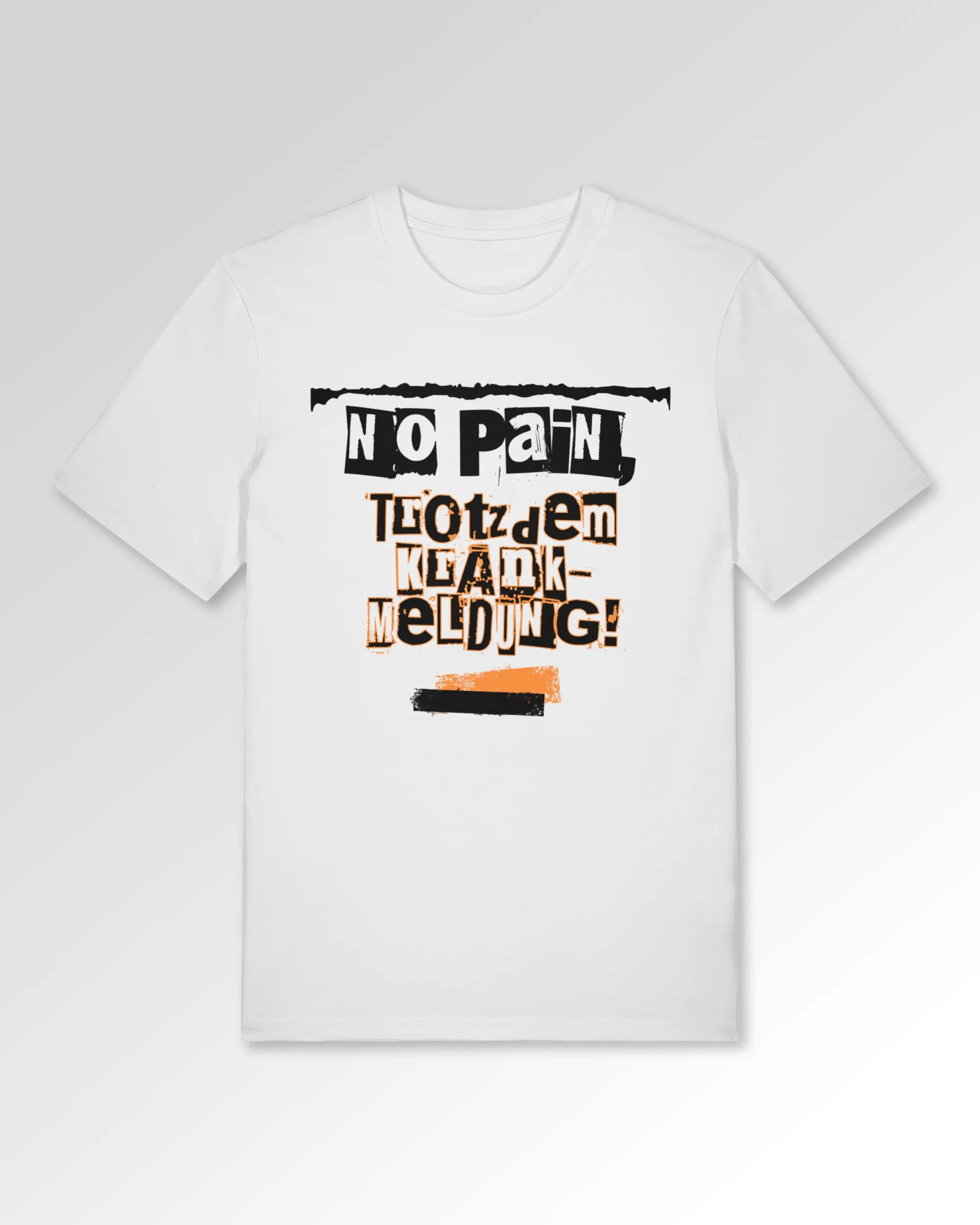 Packshot der Druckseite des Organic Unisex T-Shirts von Maondo im Casual Fit mit dem Design Krankmeldung in der Farbe White