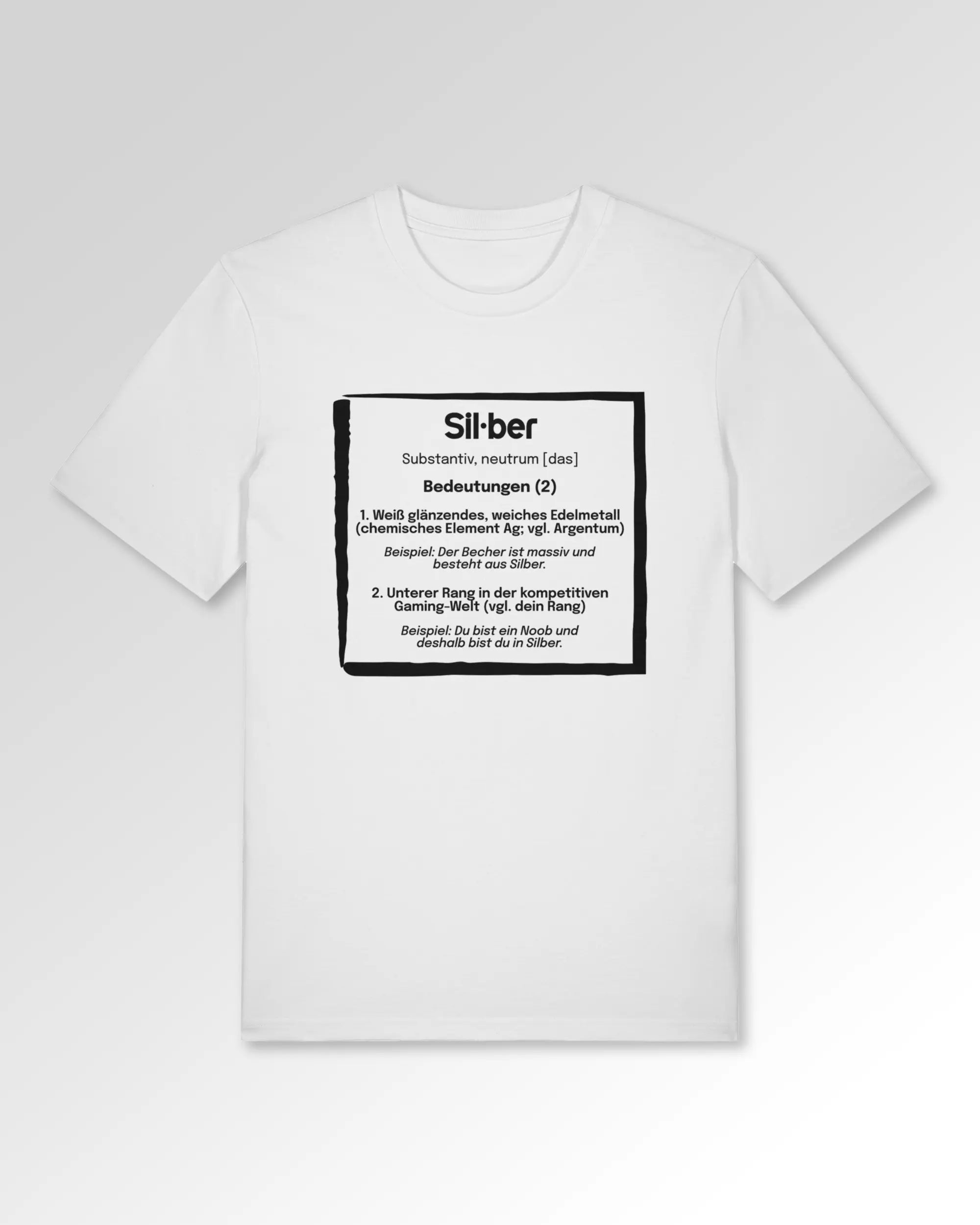 Packshot der Druckseite des Organic Unisex T-Shirts von Maondo im Casual Fit mit dem Design Silber for life in der Farbe White