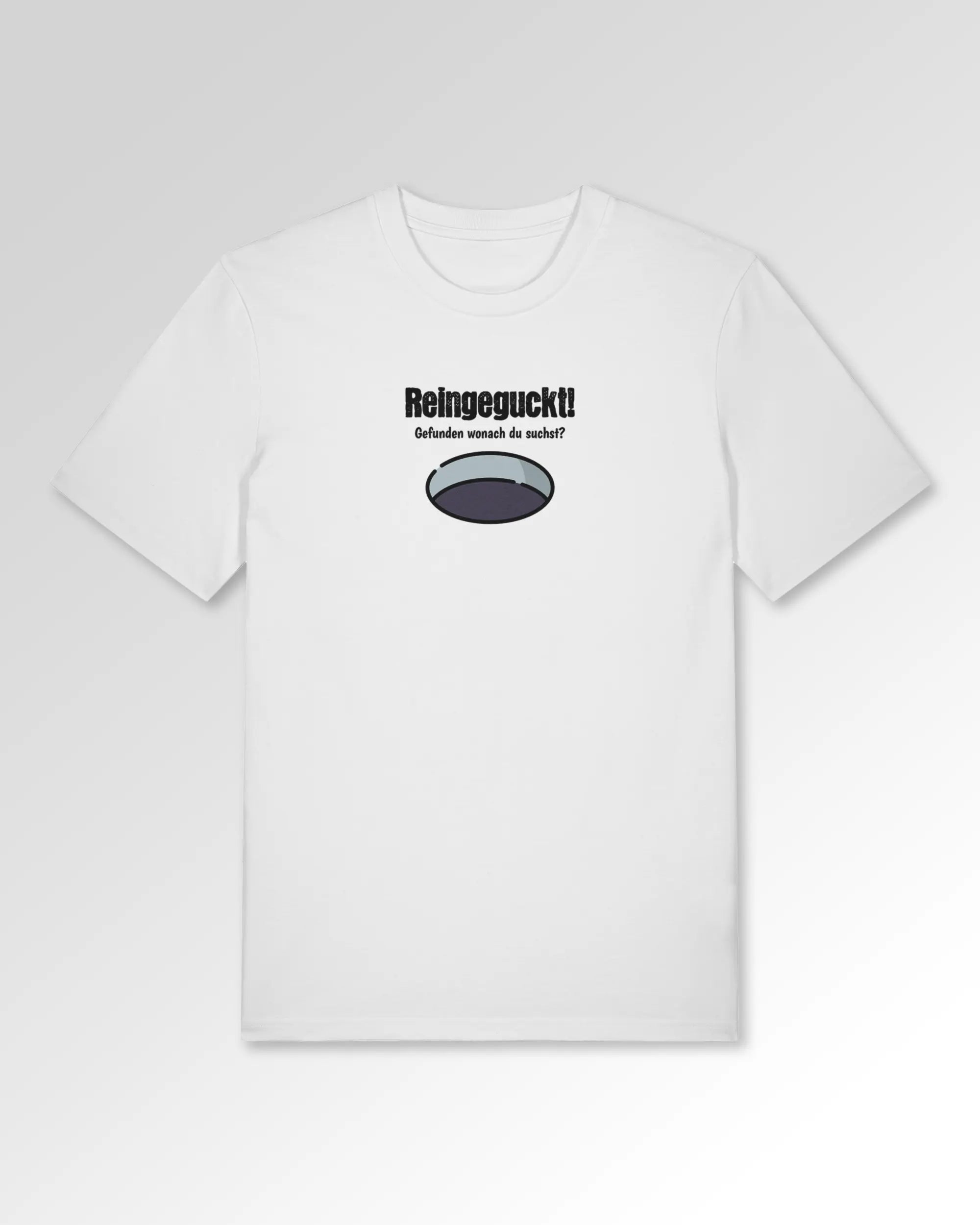 Packshot der Druckseite des Organic Unisex T-Shirts von Maondo im Casual Fit mit dem Design Reinglotzen in der Farbe White