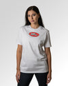 Sekundärer Modelshot der Druckseite des Organic Unisex T-Shirts von Maondo im Casual Fit mit dem Design Saftspender in der Farbe White