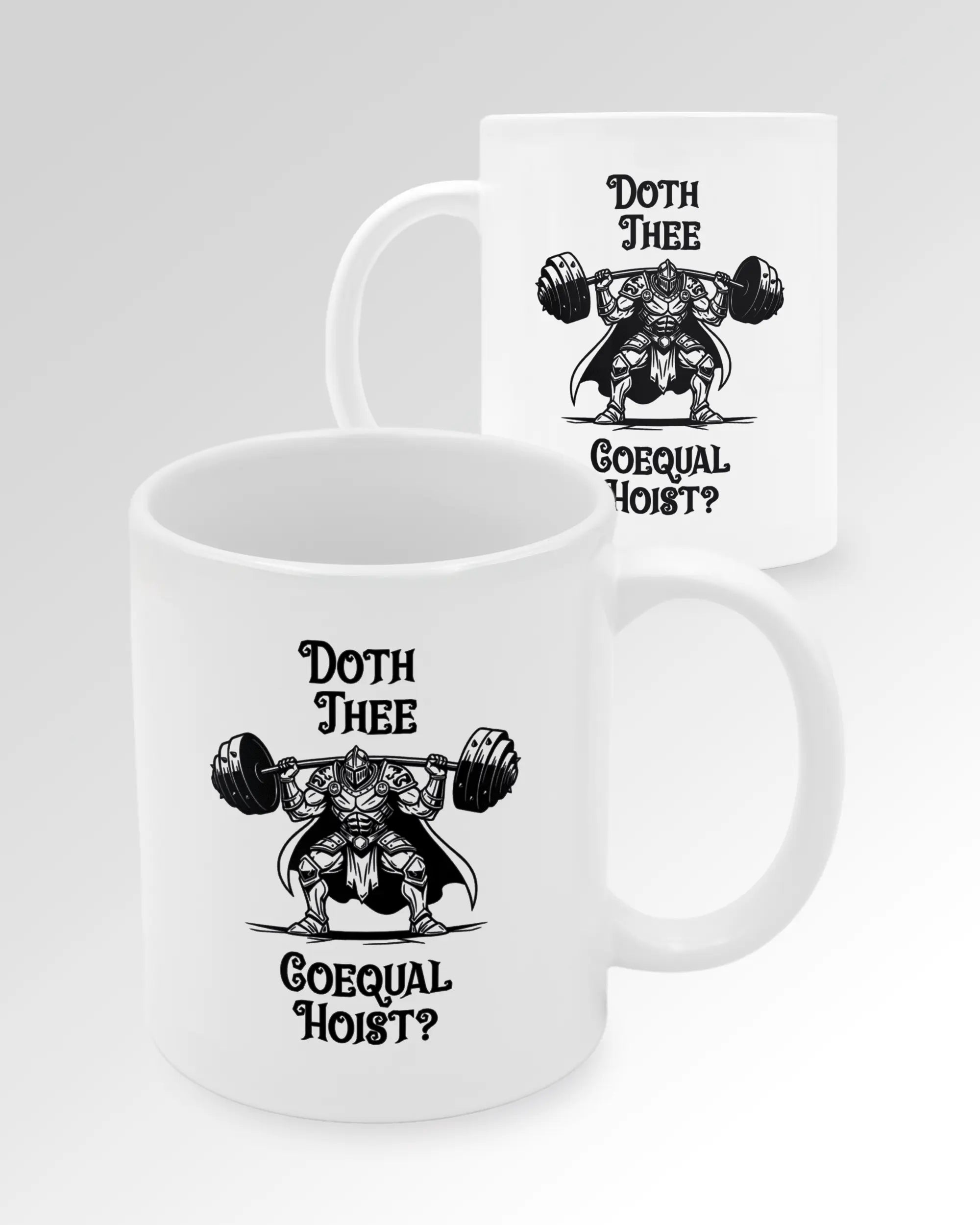 Seitenansicht der beidseitig bedruckten Keramiktasse von Maondo mit dem Design Hoist Mode in der Farbe White