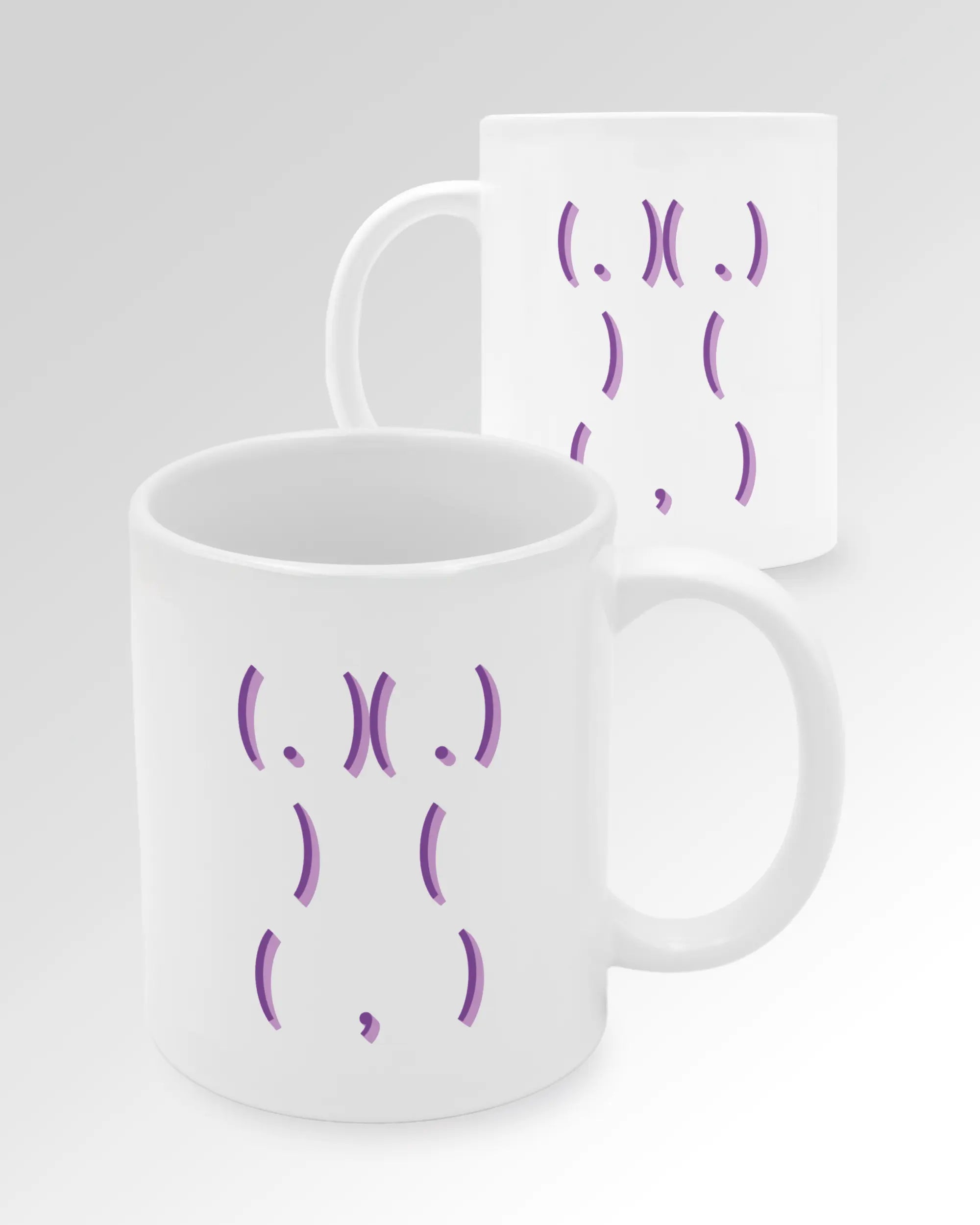 Seitenansicht der beidseitig bedruckten Keramiktasse von Maondo mit dem Design Body Language in der Farbe White