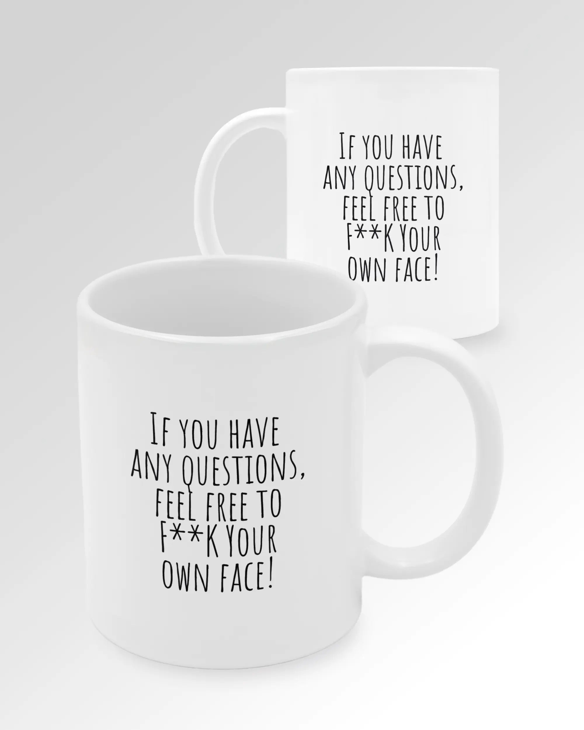 Seitenansicht der beidseitig bedruckten Keramiktasse von Maondo mit dem Design Feel Free in der Farbe White