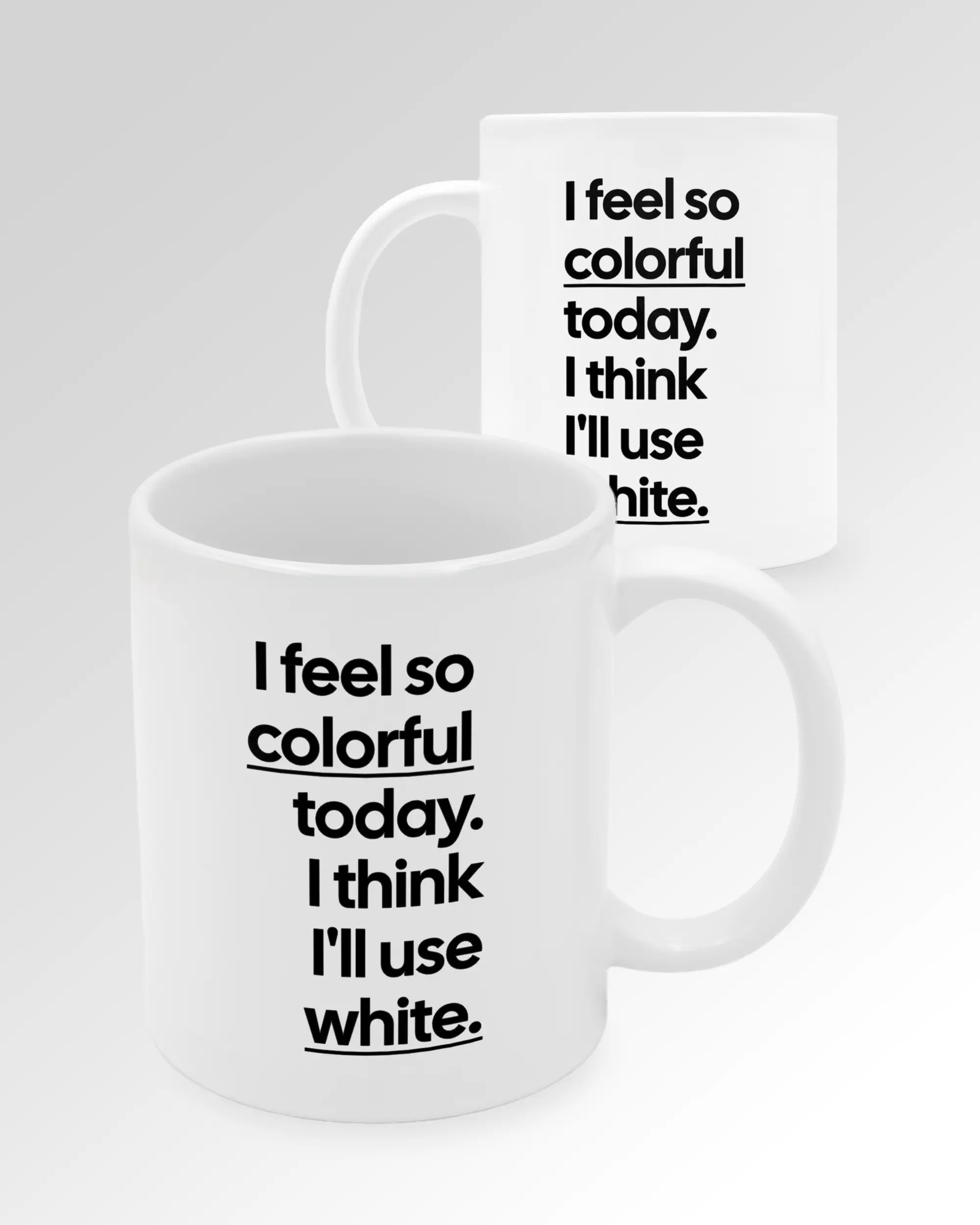 Seitenansicht der beidseitig bedruckten Keramiktasse von Maondo mit dem Design Colorful Day in der Farbe White