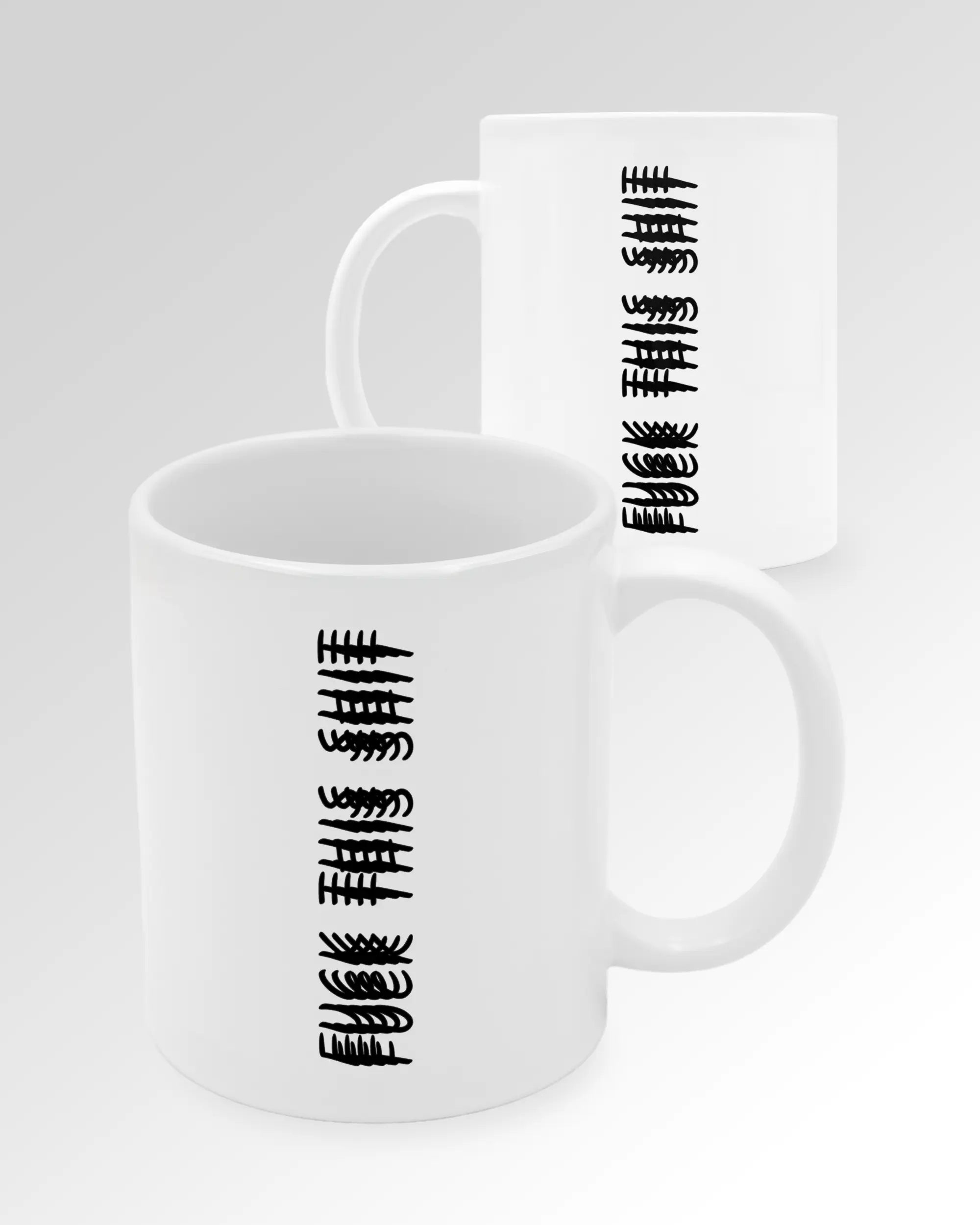 Seitenansicht der beidseitig bedruckten Keramiktasse von Maondo mit dem Design Hidden Message in der Farbe White