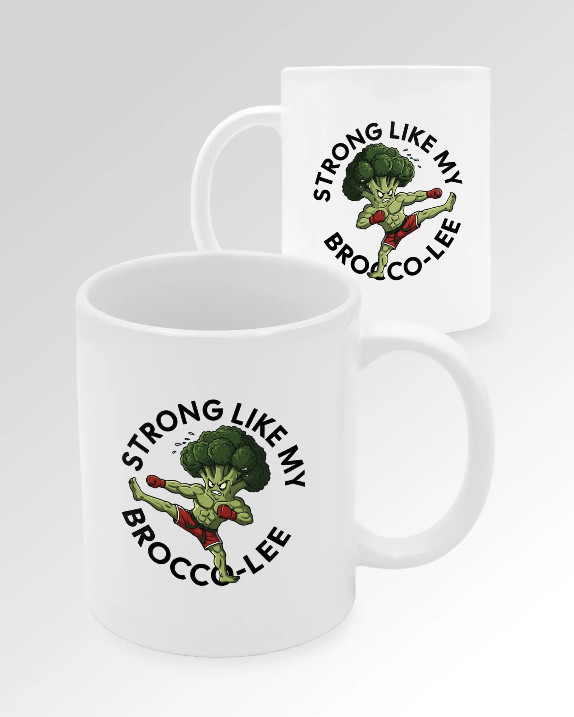 Seitenansicht der beidseitig bedruckten Keramiktasse von Maondo mit dem Design Brocco-Lee in der Farbe White