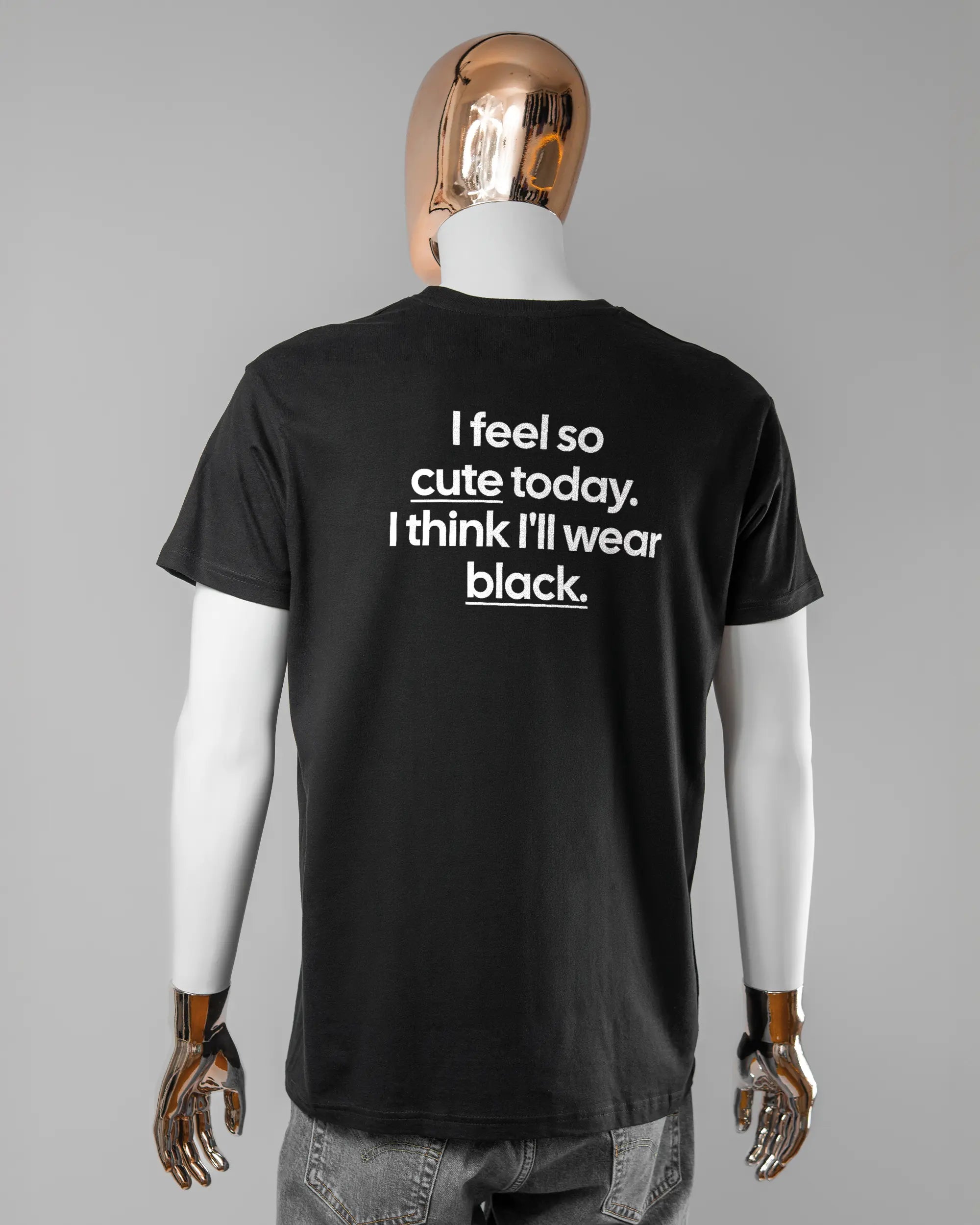 Rückseite des Basic Unisex T-Shirt Slim von Maondo mit dem Design Colorful Day in der Farbe Black und in der Größe L getragen von einer maskulinen Puppe