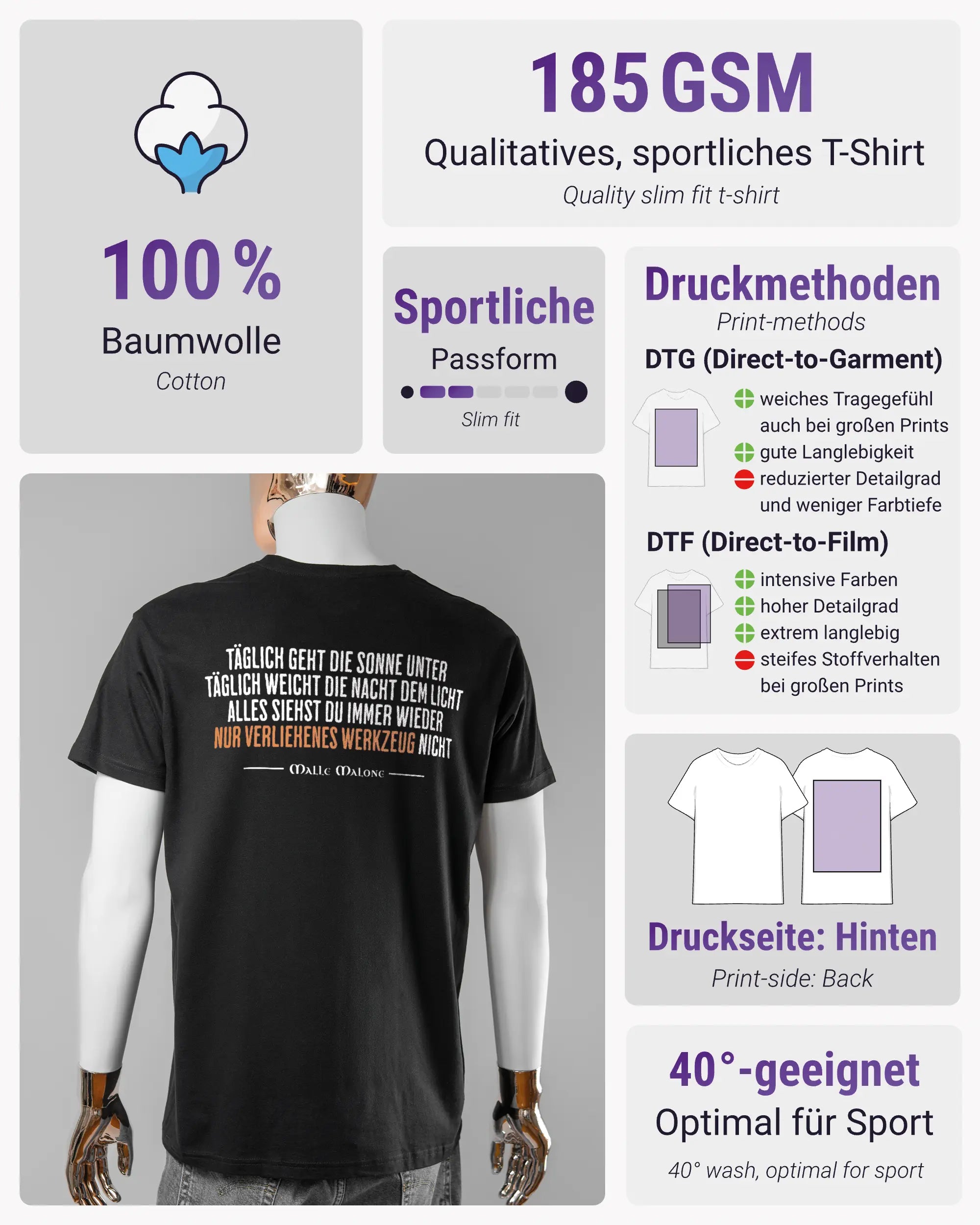 Produktinformationsblatt des Basic Unisex T-Shirt Soft von Maondo mit dem Design Wegzeug hinten in der Farbe Black und in der Größe L