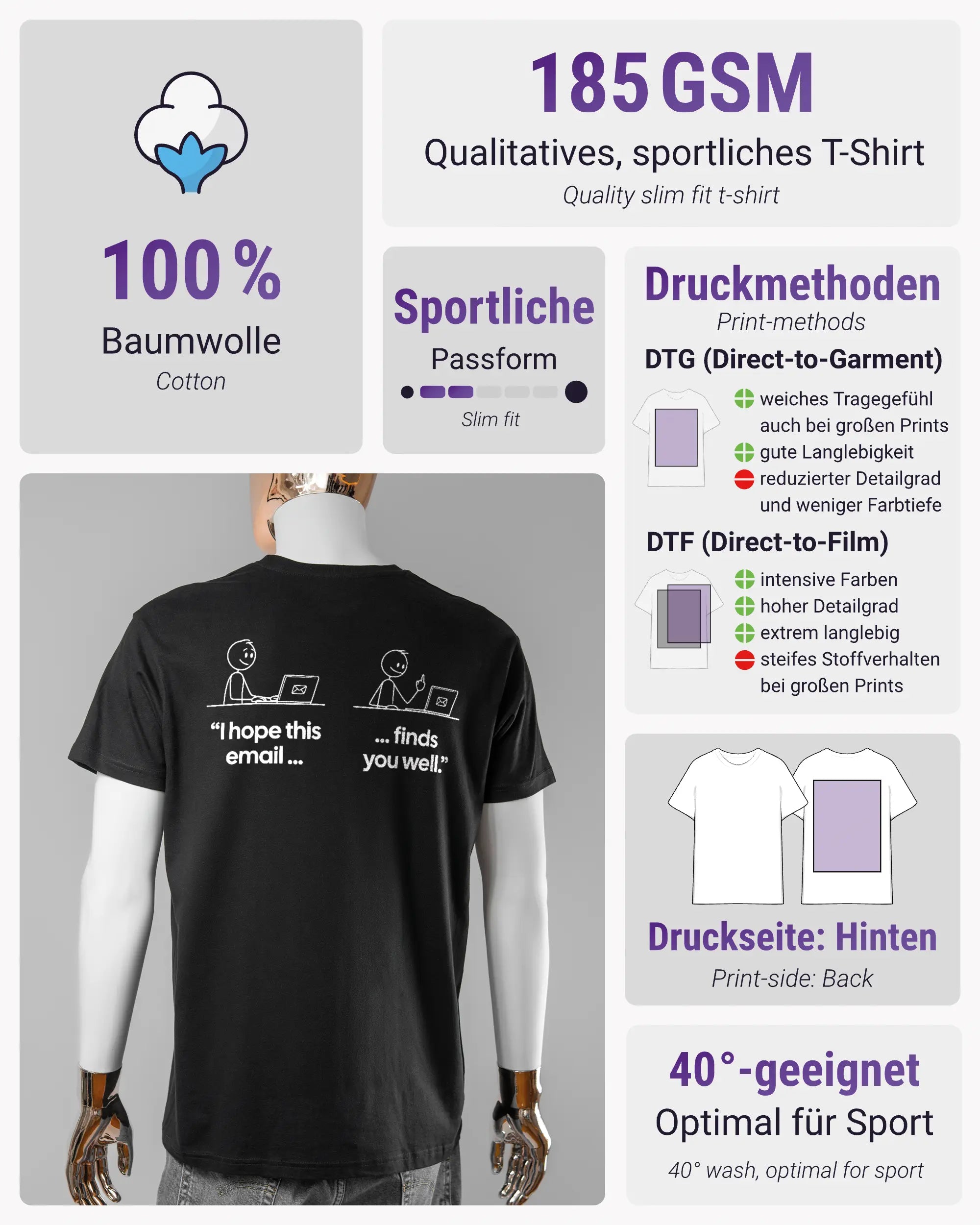 Produktinformationsblatt des Basic Unisex T-Shirt Soft von Maondo mit dem Design Found me not well hinten in der Farbe Black und in der Größe L