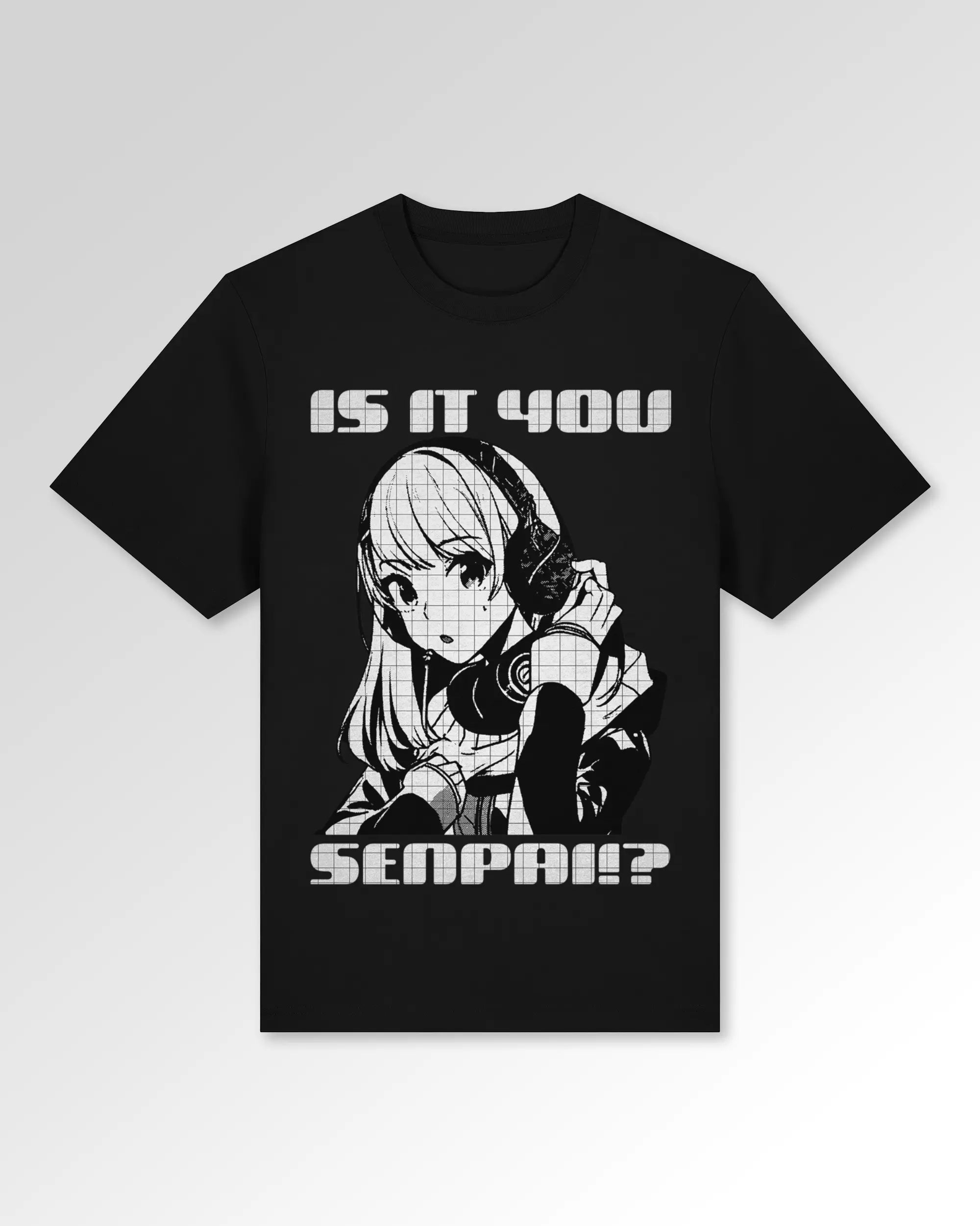 Packshot der Druckseite des Organic Unisex T-Shirts von Maondo im Heavy Fit mit dem Design Senpai it is in der Farbe Black