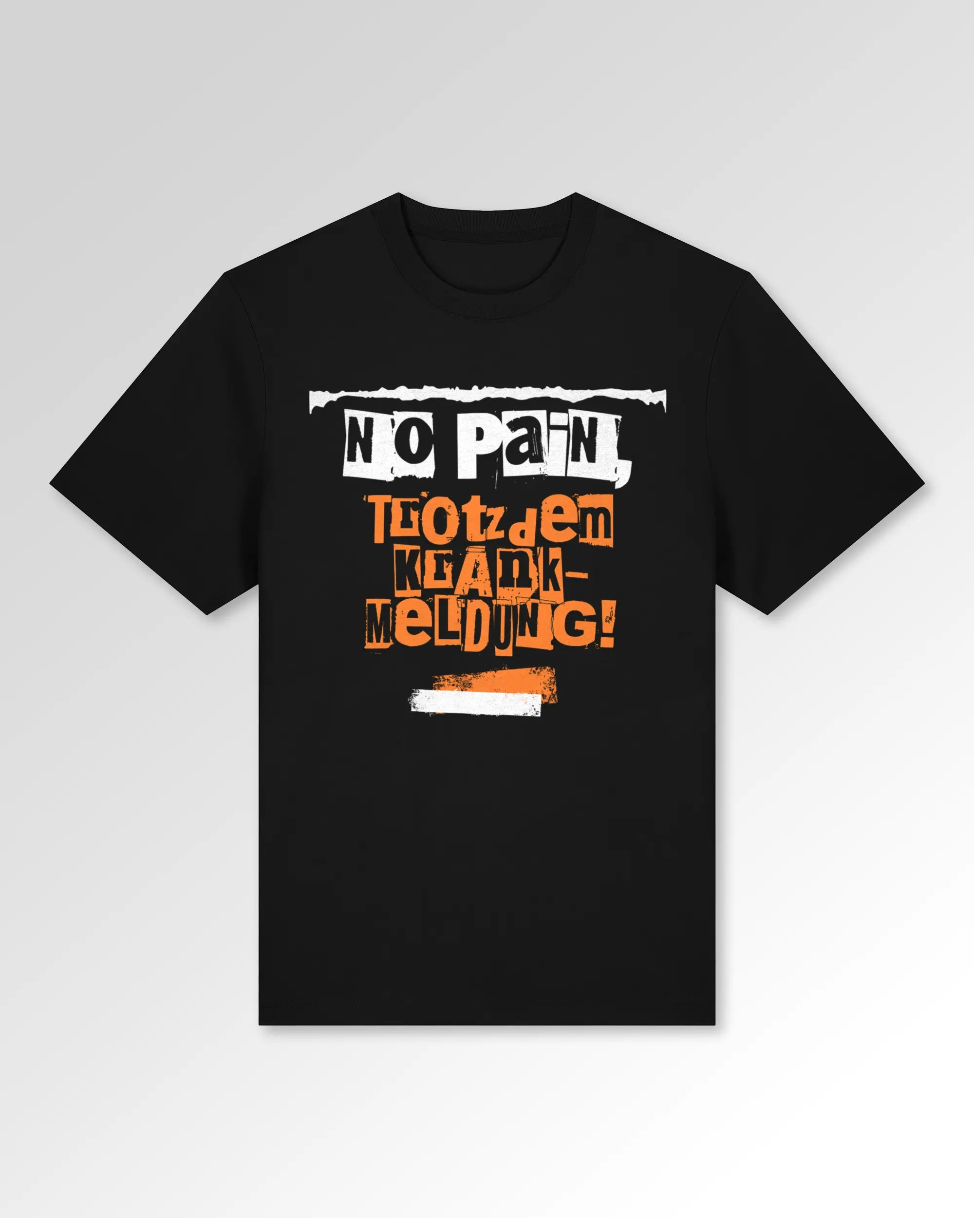 Packshot der Druckseite des Organic Unisex T-Shirts von Maondo im Heavy Fit mit dem Design Krankmeldung in der Farbe Black