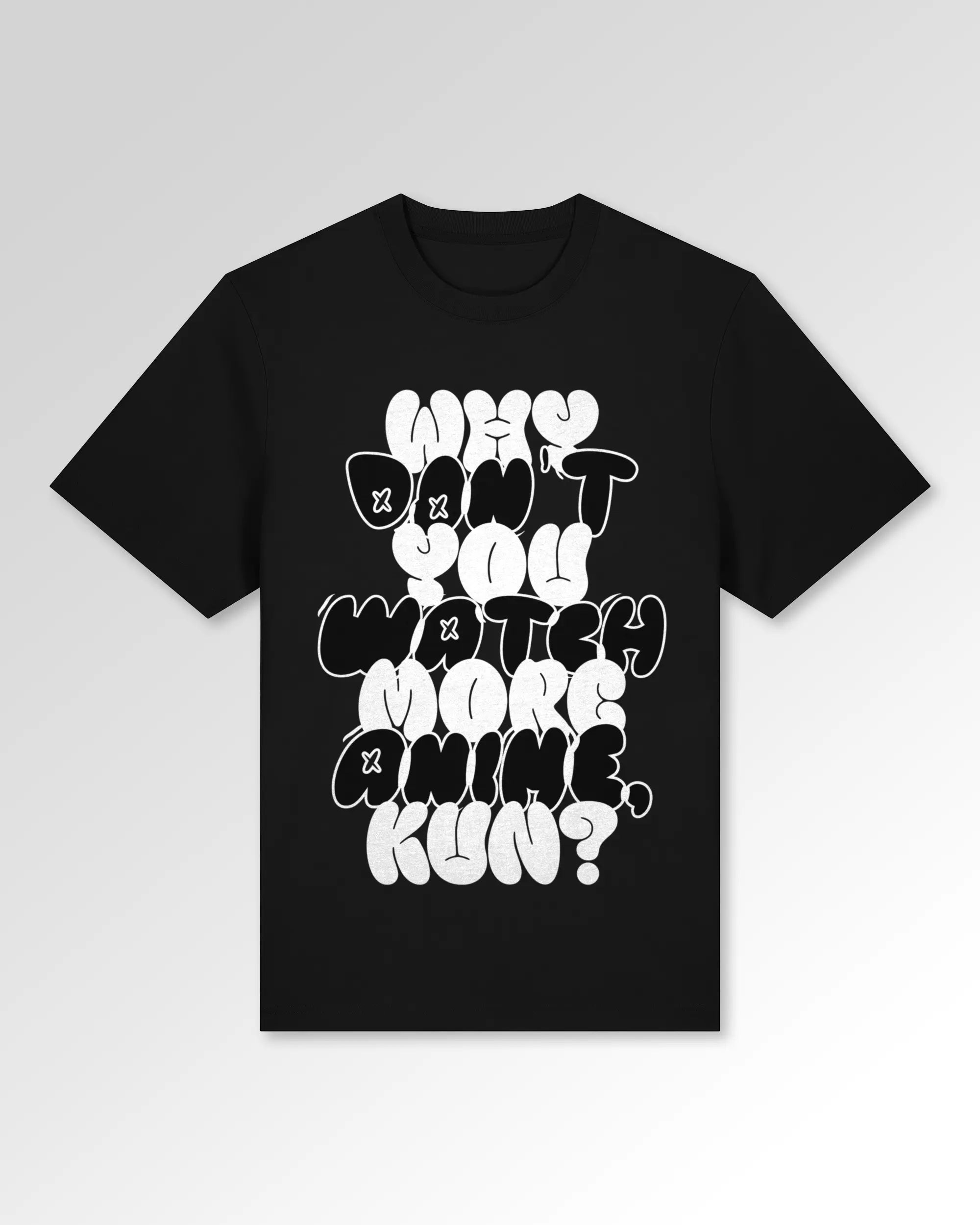 Packshot der Druckseite des Organic Unisex T-Shirts von Maondo im Heavy Fit mit dem Design Anime Kun in der Farbe Black