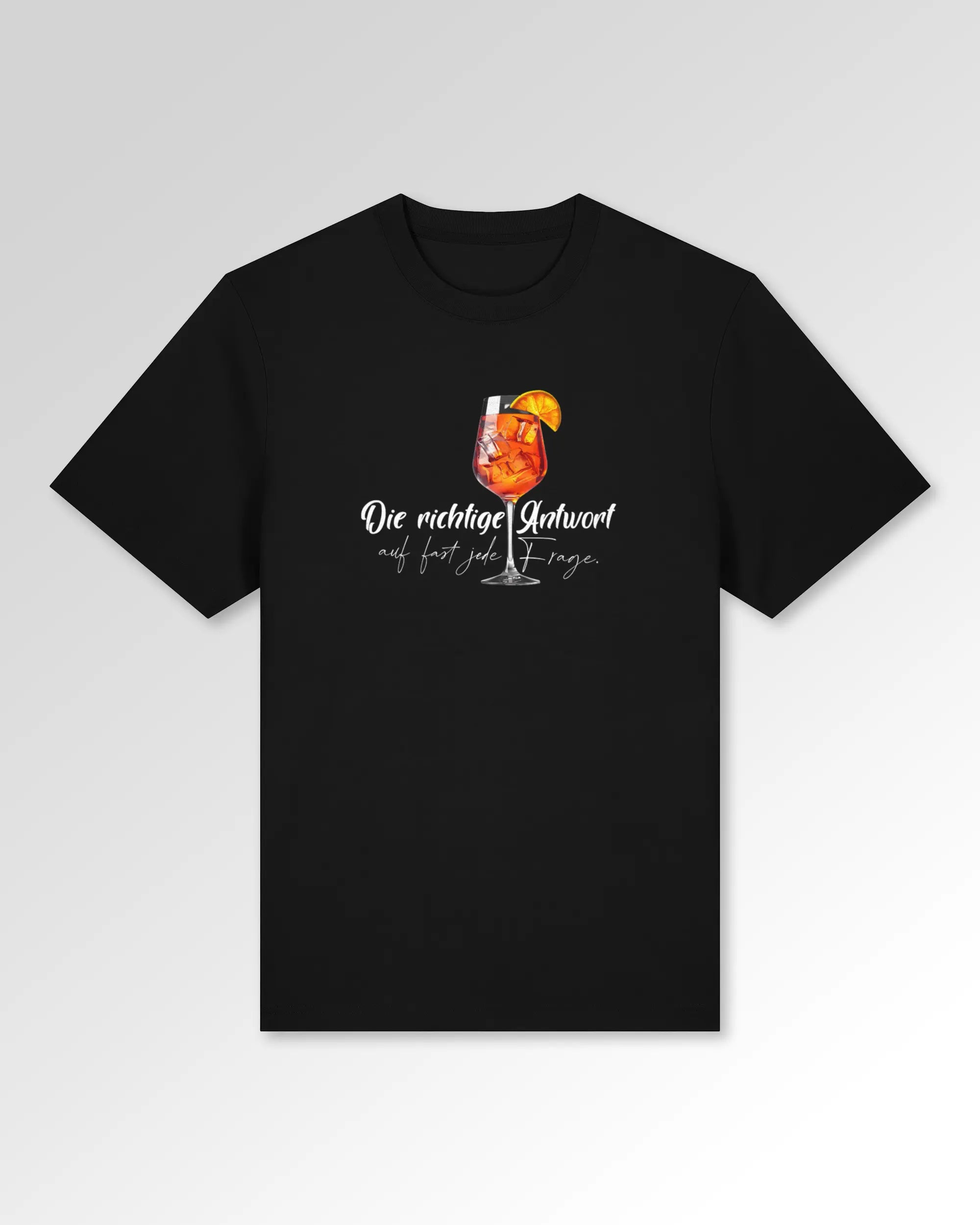 Packshot der Druckseite des Organic Unisex T-Shirts von Maondo im Heavy Fit mit dem Design Die richtige Antwort in der Farbe Black