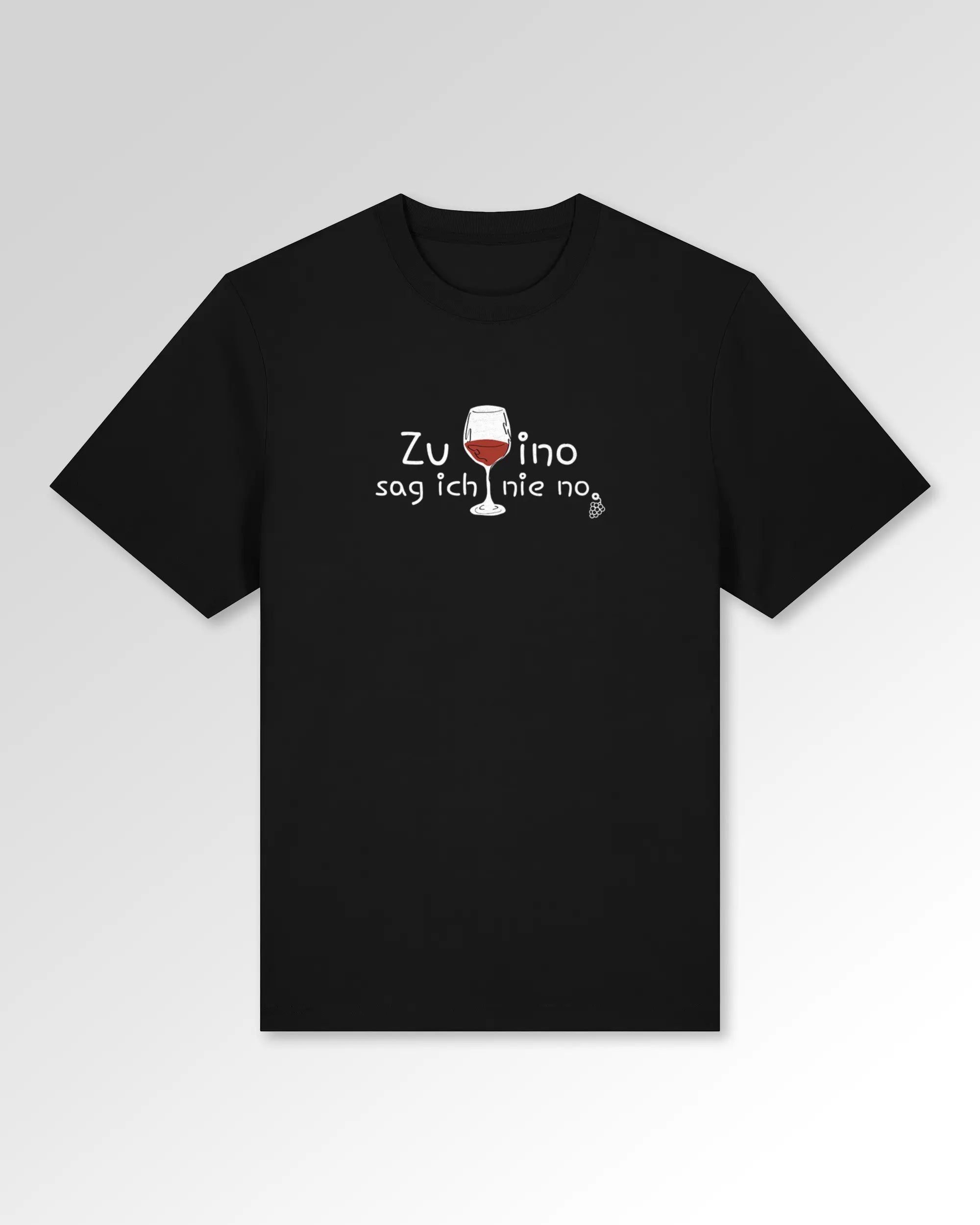 Packshot der Druckseite des Organic Unisex T-Shirts von Maondo im Heavy Fit mit dem Design Vino nie no in der Farbe Black