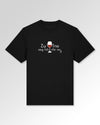 Packshot der Druckseite des Organic Unisex T-Shirts von Maondo im Heavy Fit mit dem Design Vino nie no in der Farbe Black