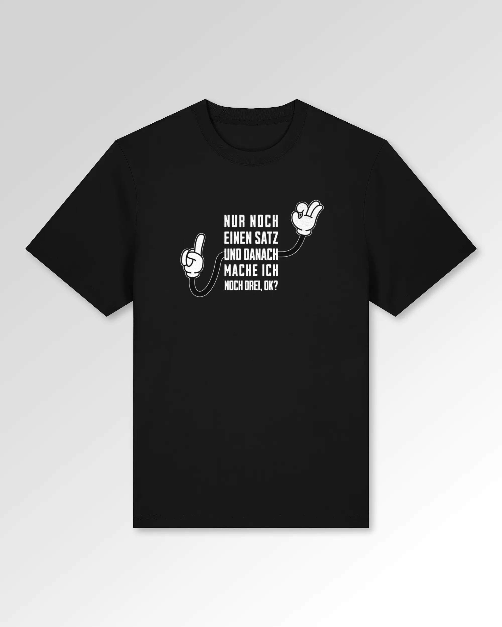 Packshot der Druckseite des Organic Unisex T-Shirts von Maondo im Heavy Fit mit dem Design Letzter Satz in der Farbe Black