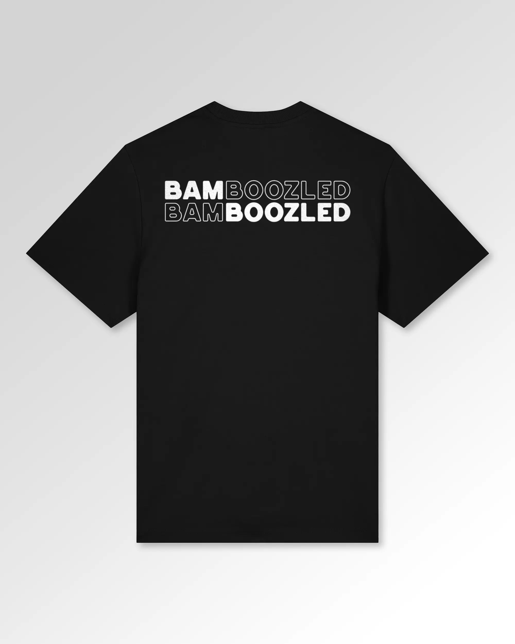 Packshot der Druckseite des Organic Unisex T-Shirts von Maondo im Heavy Fit mit dem Design Double Bamboozled in der Farbe Black