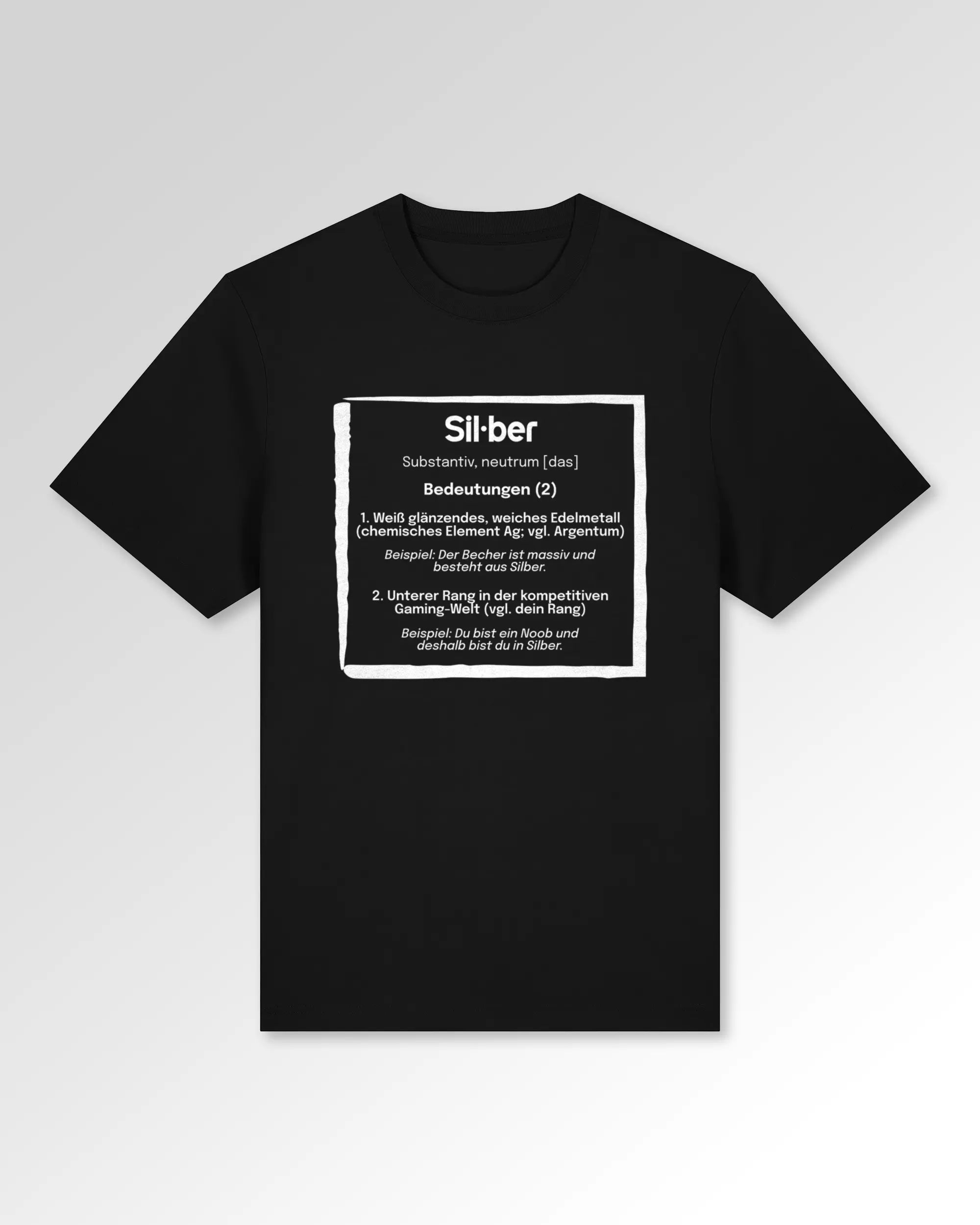 Packshot der Druckseite des Organic Unisex T-Shirts von Maondo im Heavy Fit mit dem Design Silber for life in der Farbe Black