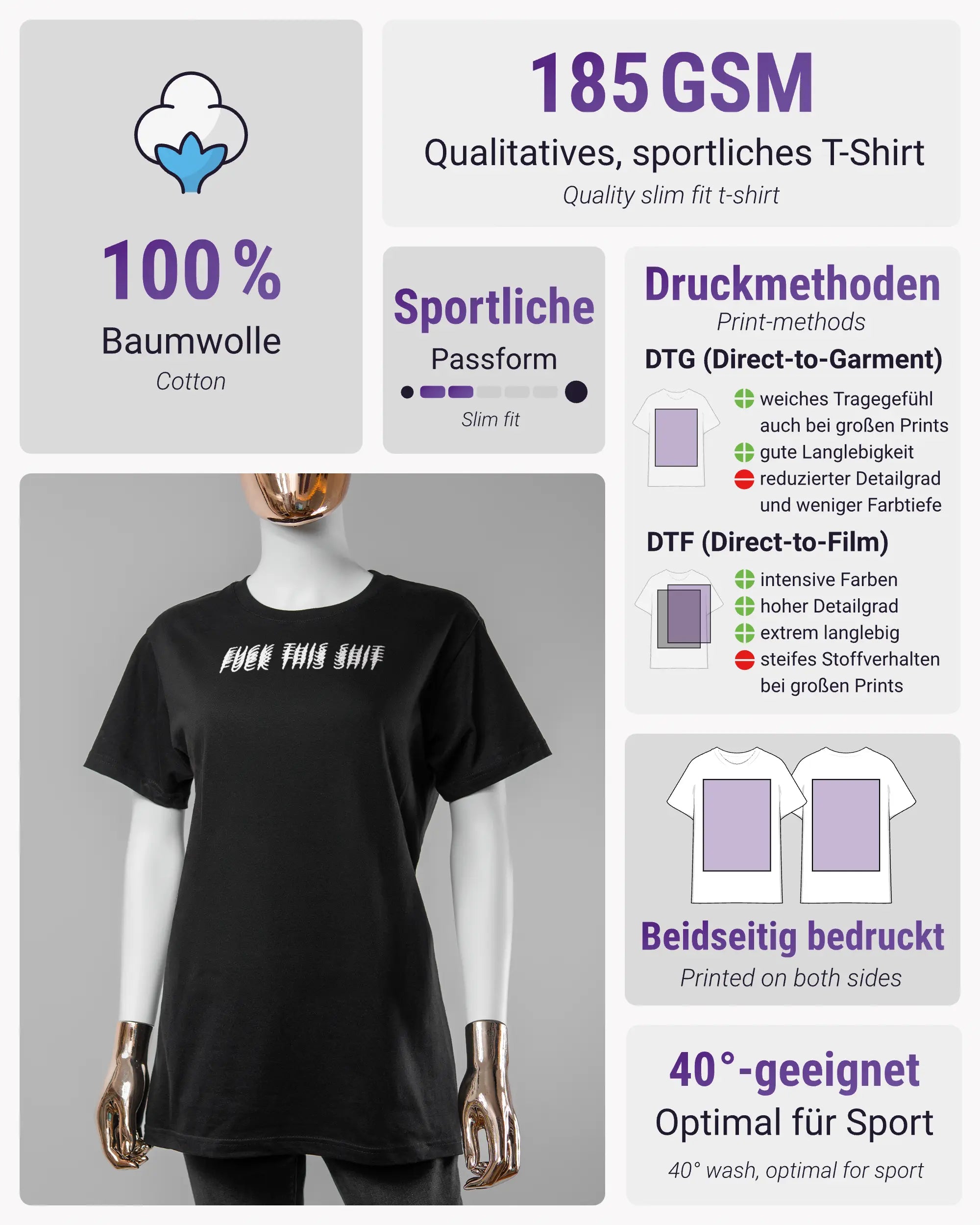 Produktinformationsblatt des Basic Unisex T-Shirt Soft von Maondo mit dem Design Hidden Message vorne in der Farbe Black und in der Größe S