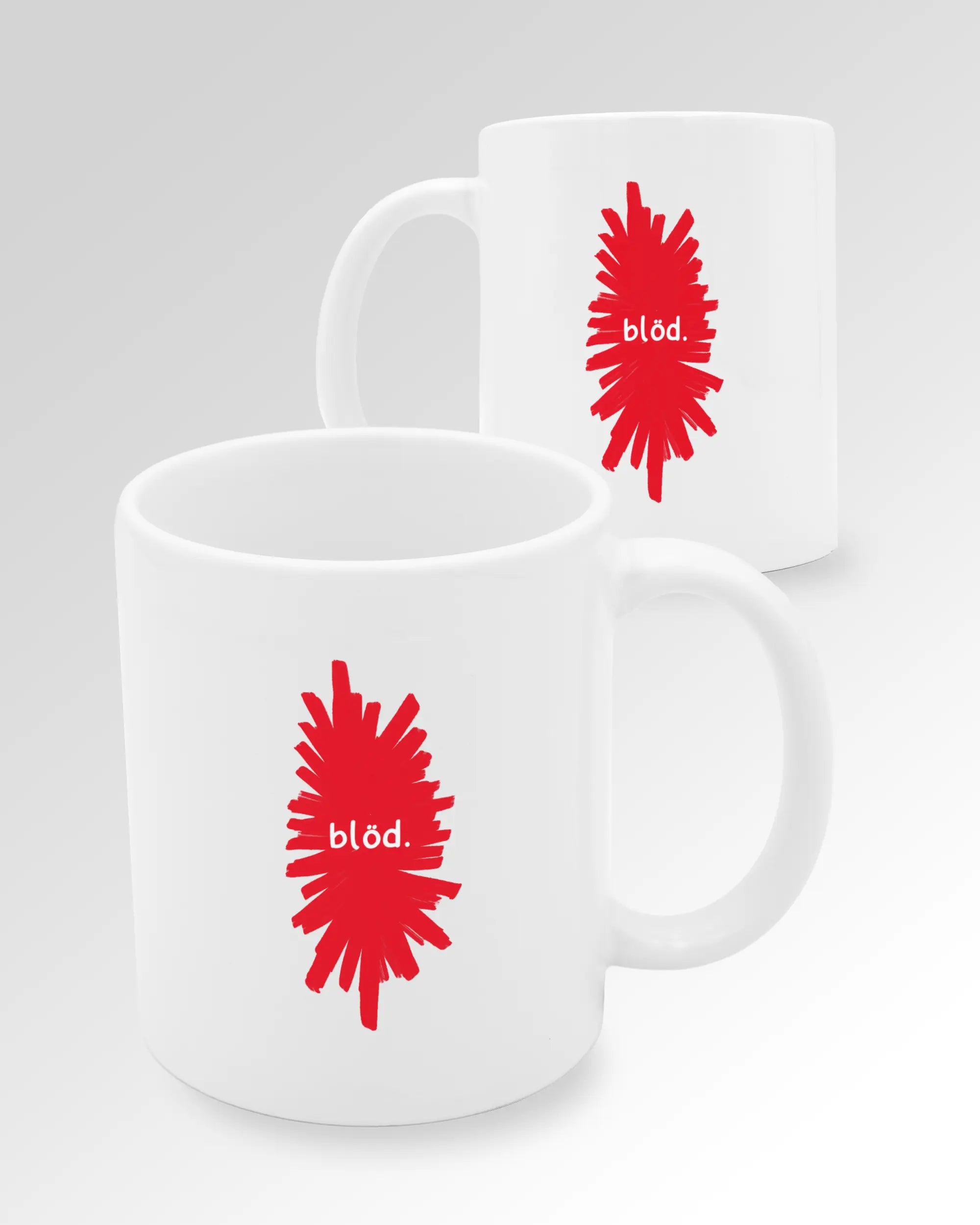 Variantenbild der beidseitig bedruckten Keramik Tasse von Maondo mit dem Design Blöd in der Farbe Weiß