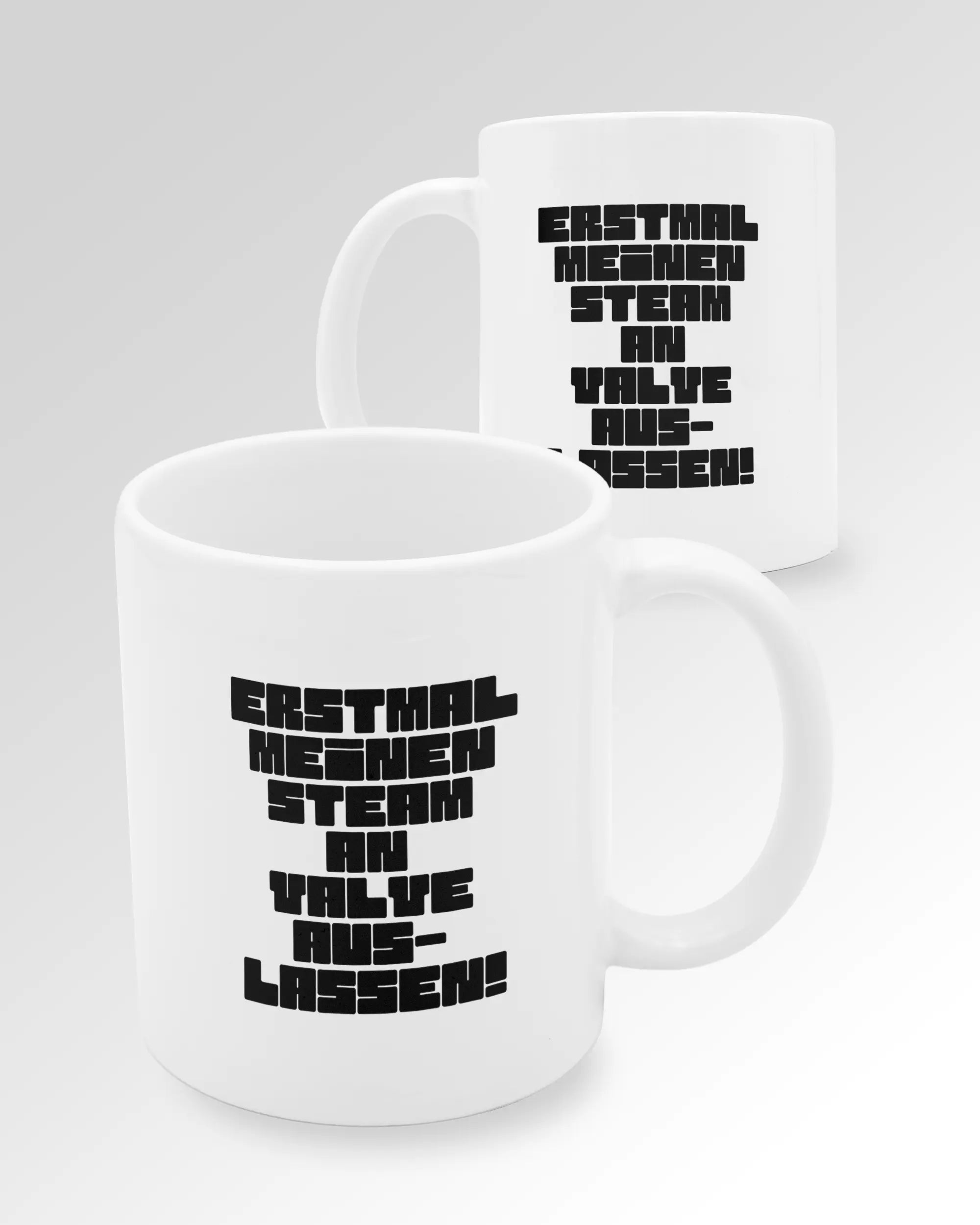 Variantenbild der beidseitig bedruckten Keramik Tasse von Maondo mit dem Design Lass es raus in der Farbe Weiß