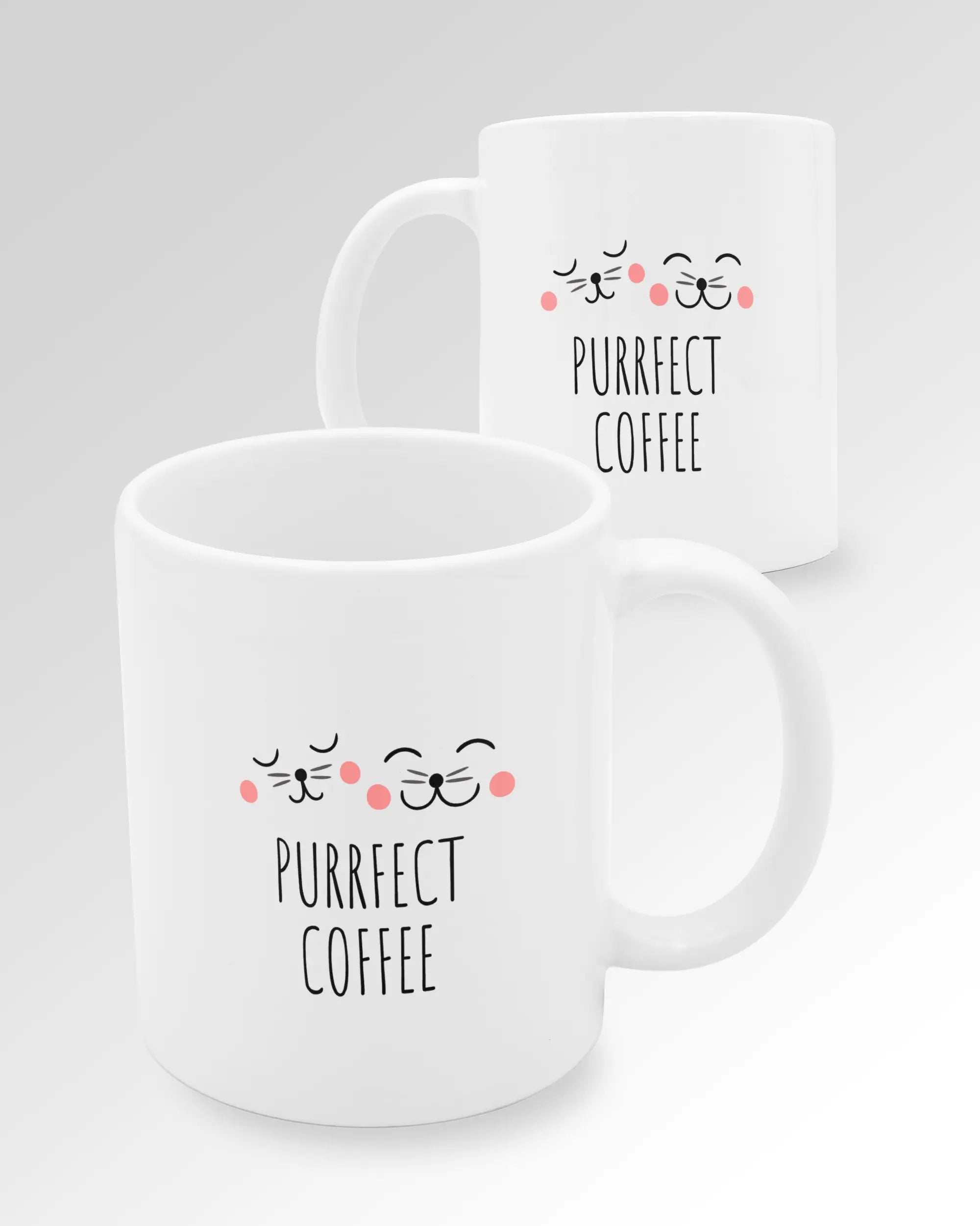 Variantenbild der beidseitig bedruckten Keramik Tasse von Maondo mit dem Design Purrfect Coffee in der Farbe Weiß