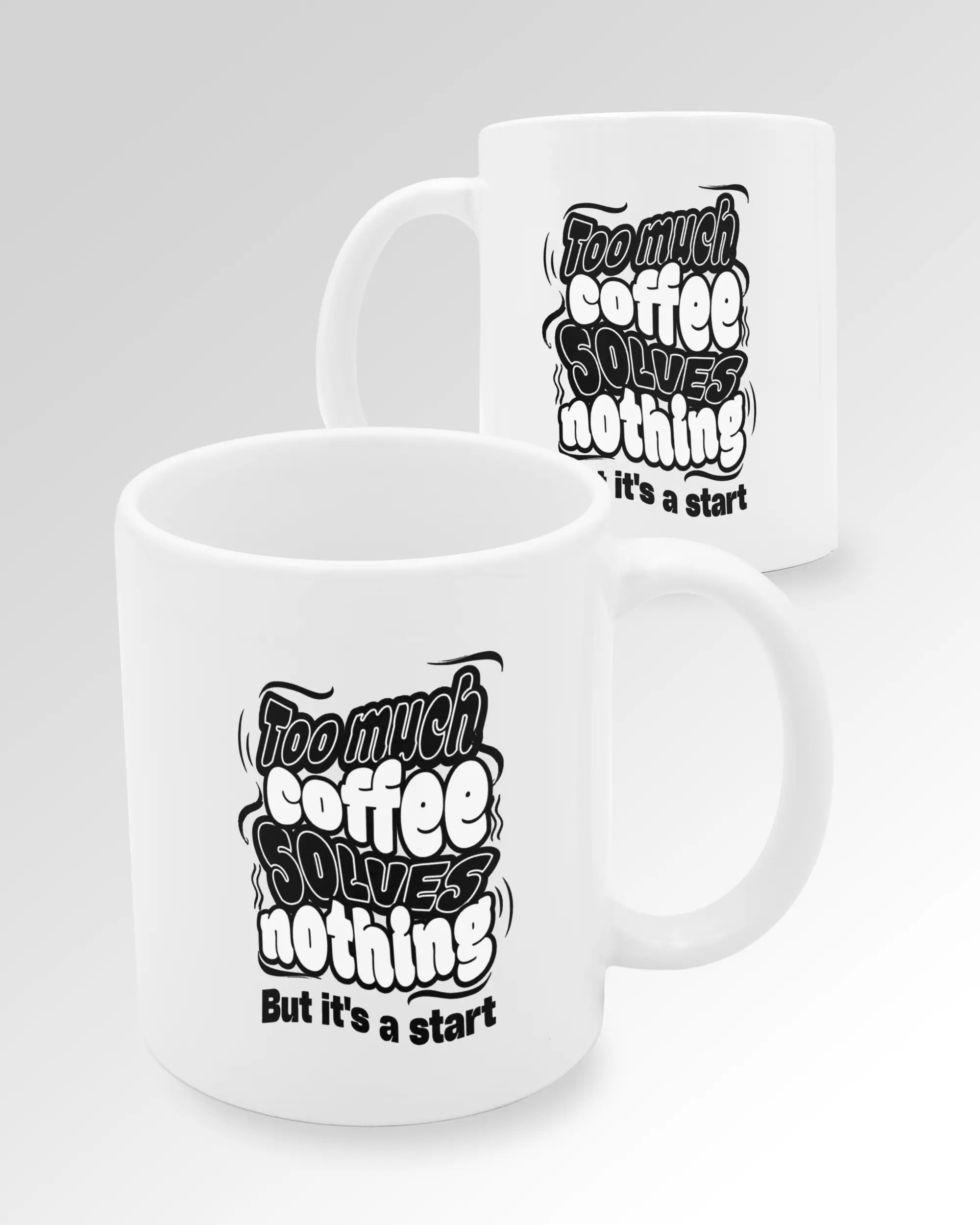 Variantenbild der beidseitig bedruckten Keramik Tasse von Maondo mit dem Design It's a start in der Farbe Weiß